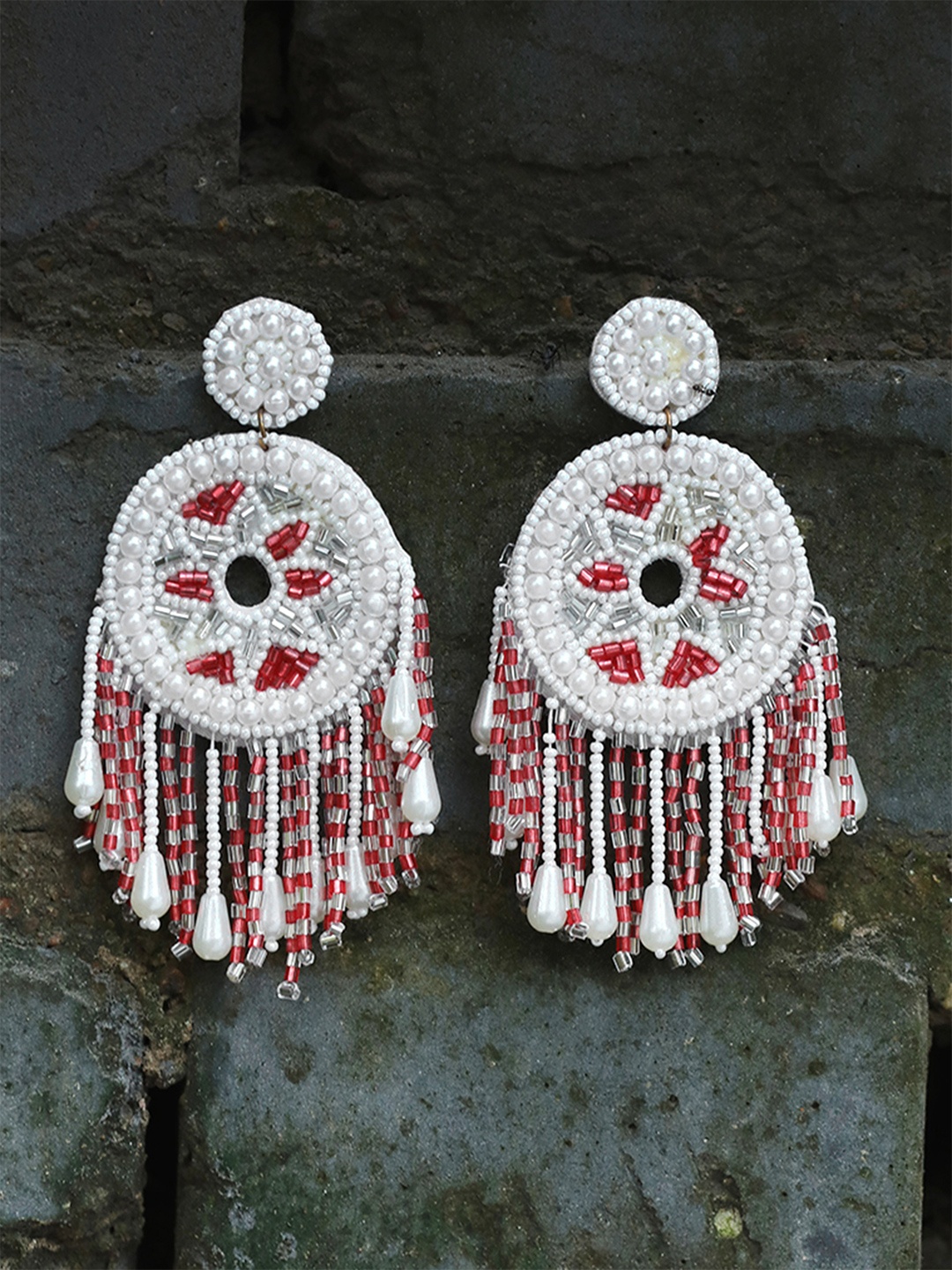 

Adwitiya Collection Oxidised Circular Drop Earrings, White