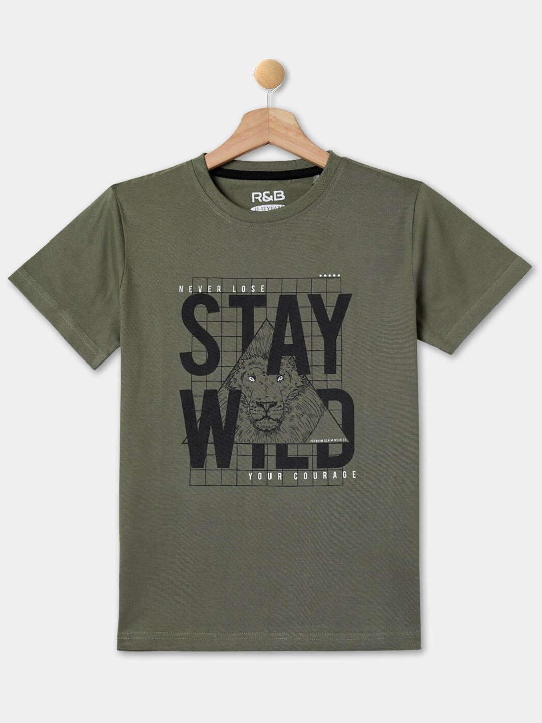 

R&B Boys Typography Printed Cotton T-shirt, Olive