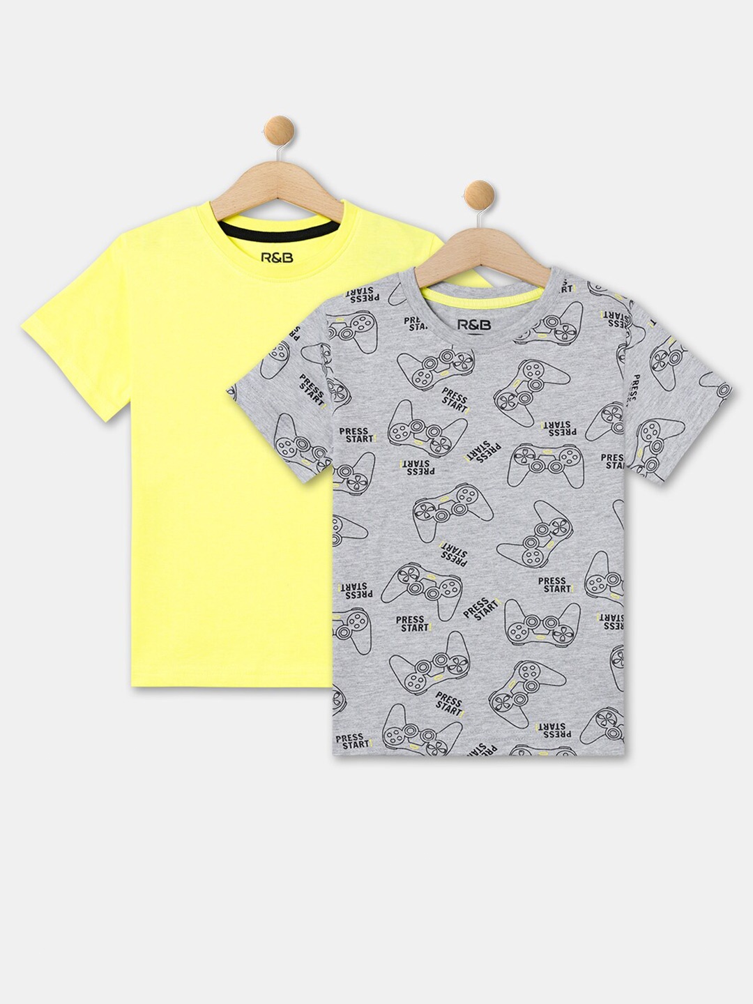 

R&B Boys Pack Of 2 Conversational Printed T-shirt, Grey