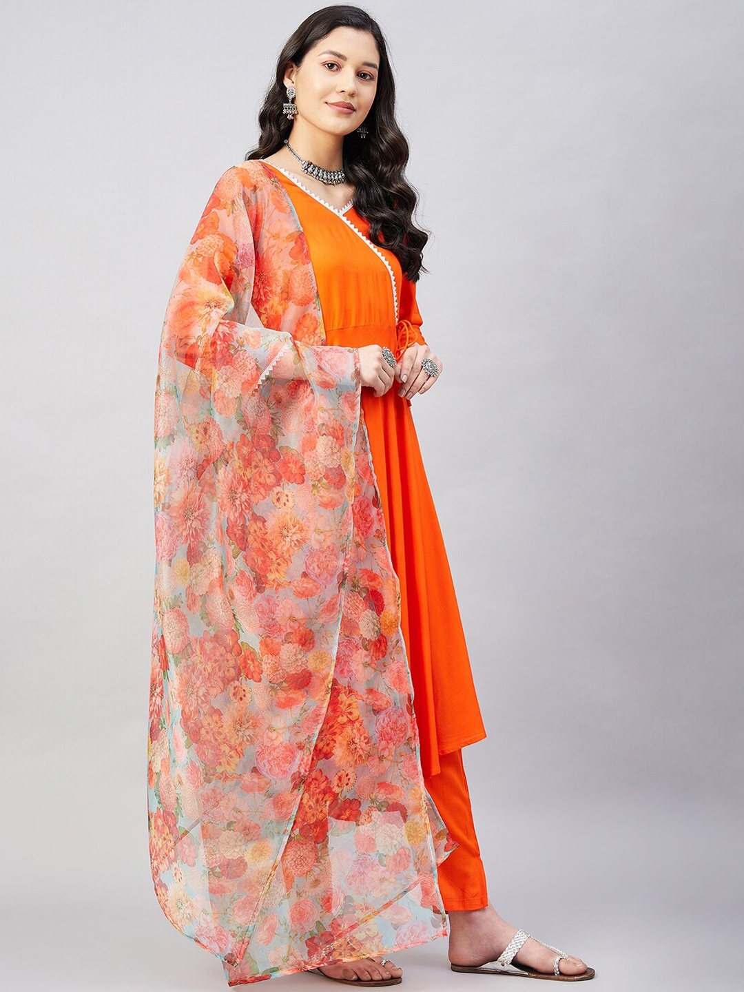 

InWeave Gotta Patti Kurta with Trousers & Printed Dupatta, Orange