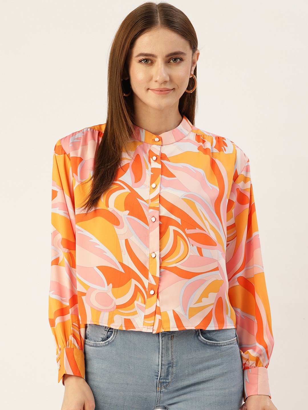 

Madame Women Abstract Printed Casual Shirt, Orange