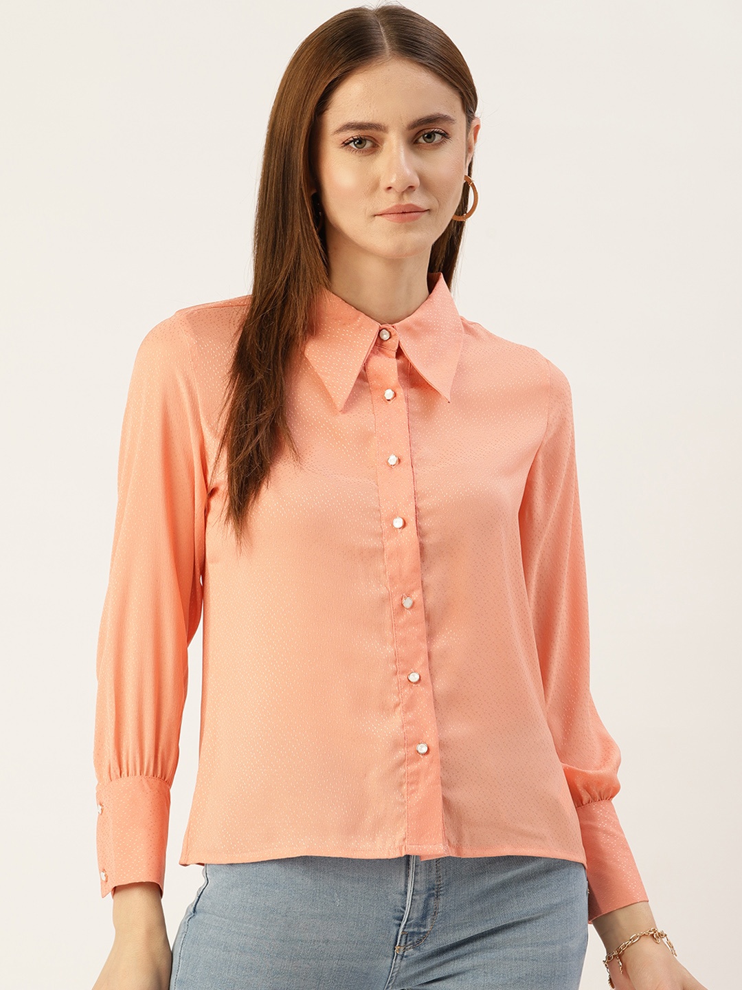 

Madame Women Self Design Casual Shirt, Coral