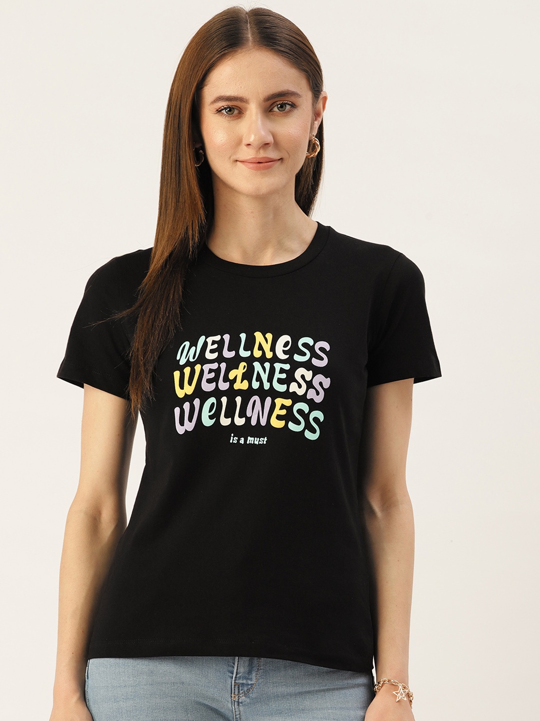 

Madame Typography Printed Pure Cotton T-shirt, Black