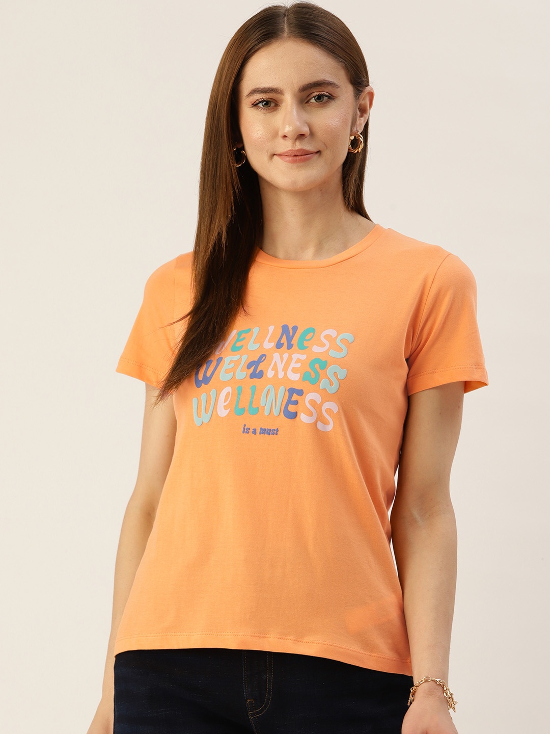 

Madame Typography Printed Pure Cotton T-shirt, Orange
