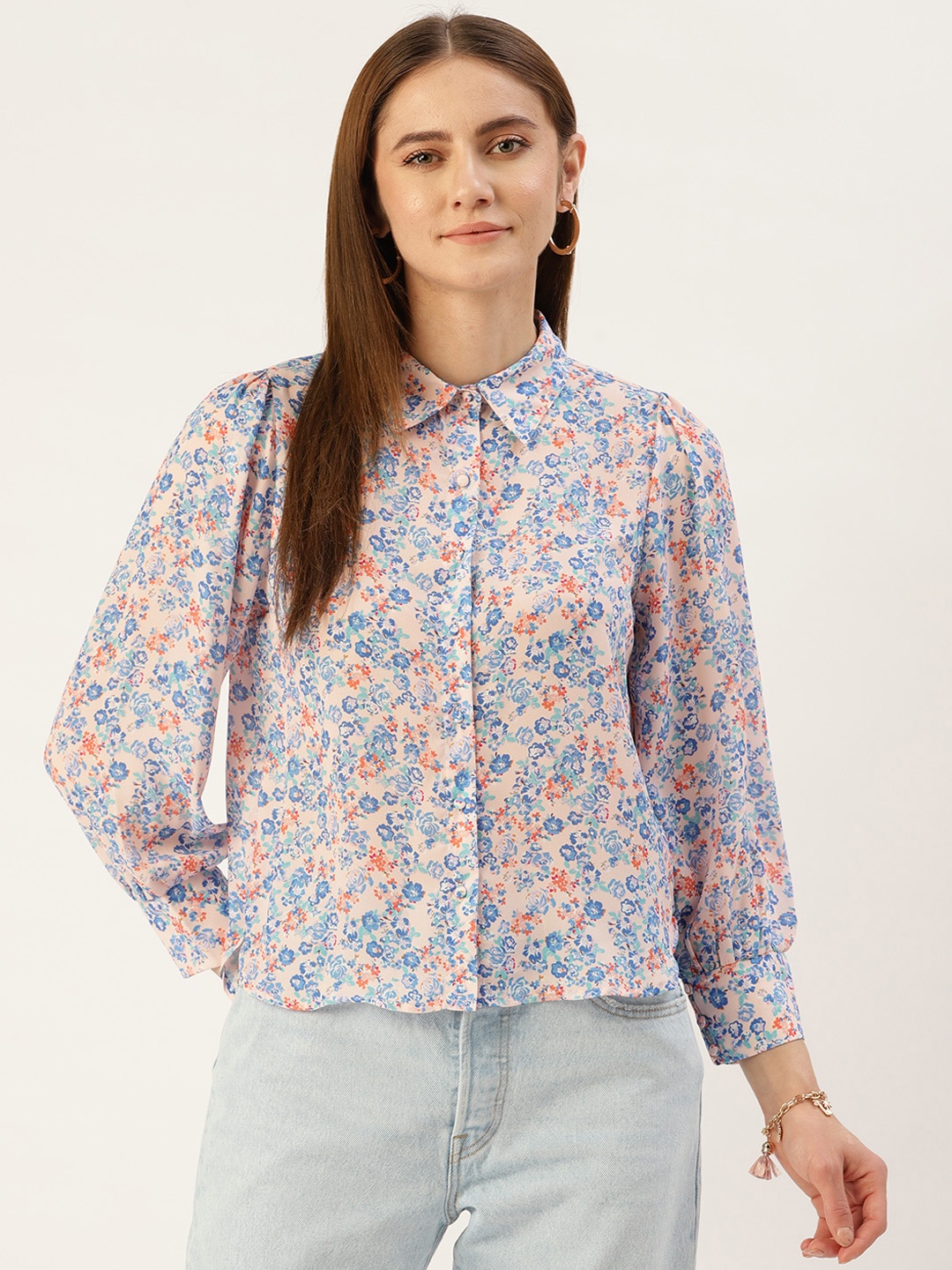 

Madame Women Floral Printed Casual Shirt, Blue