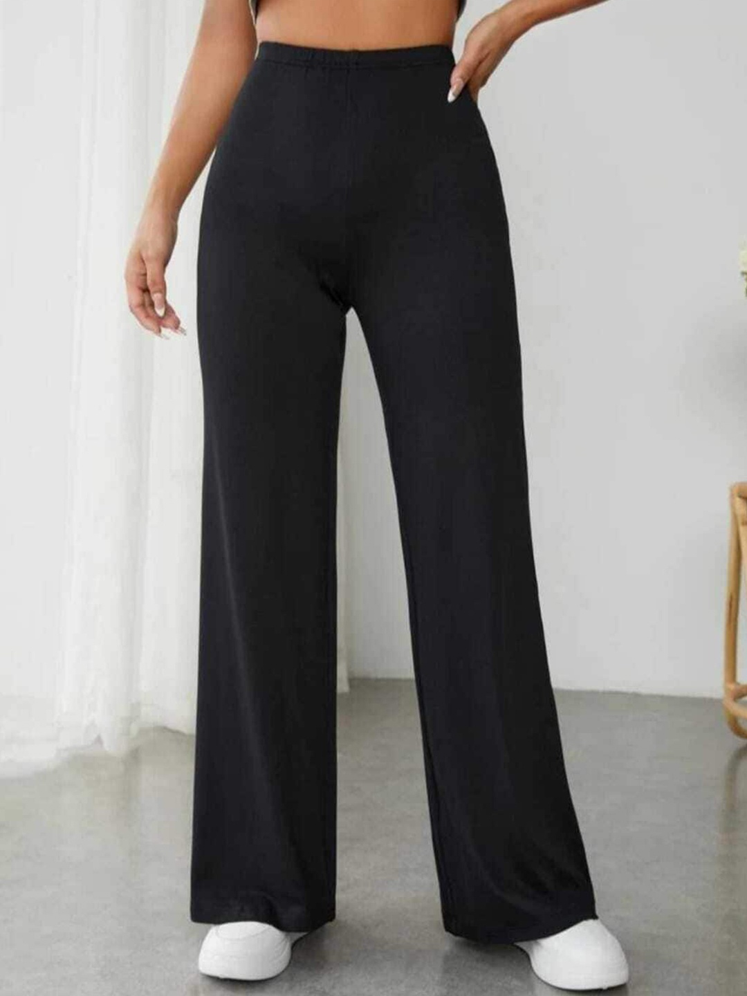 

BROADSTAR Women Classic Bootcut Straight Fit High-Rise Easy Wash Trousers, Black
