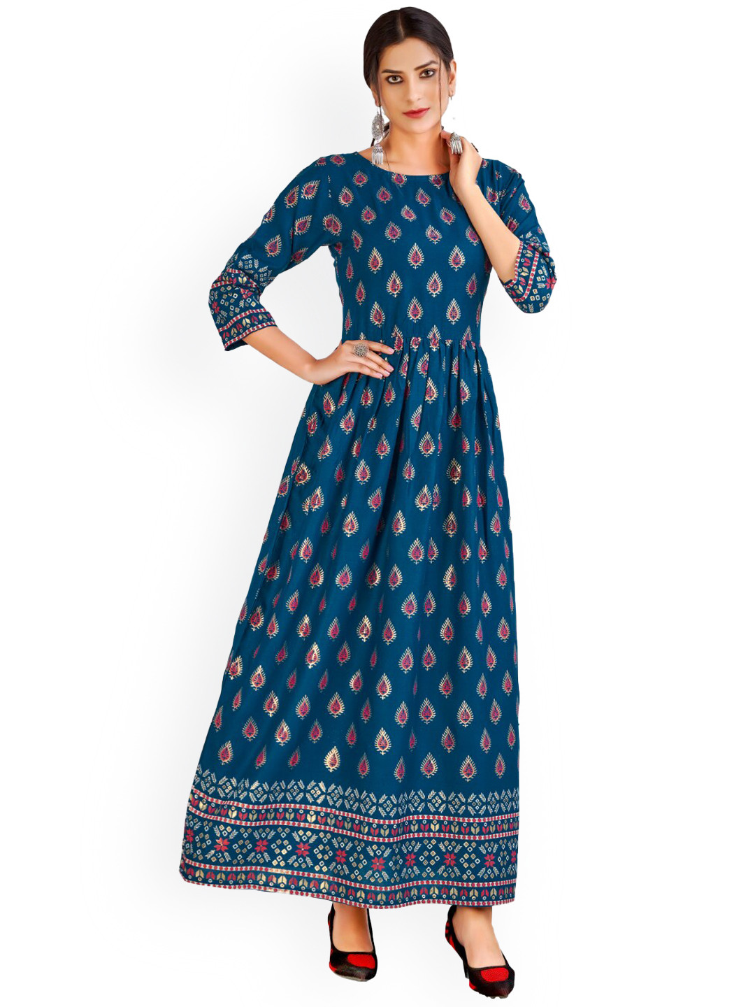 

Angroop Ethnic Motifs Printed Anarkali Kurta, Navy blue