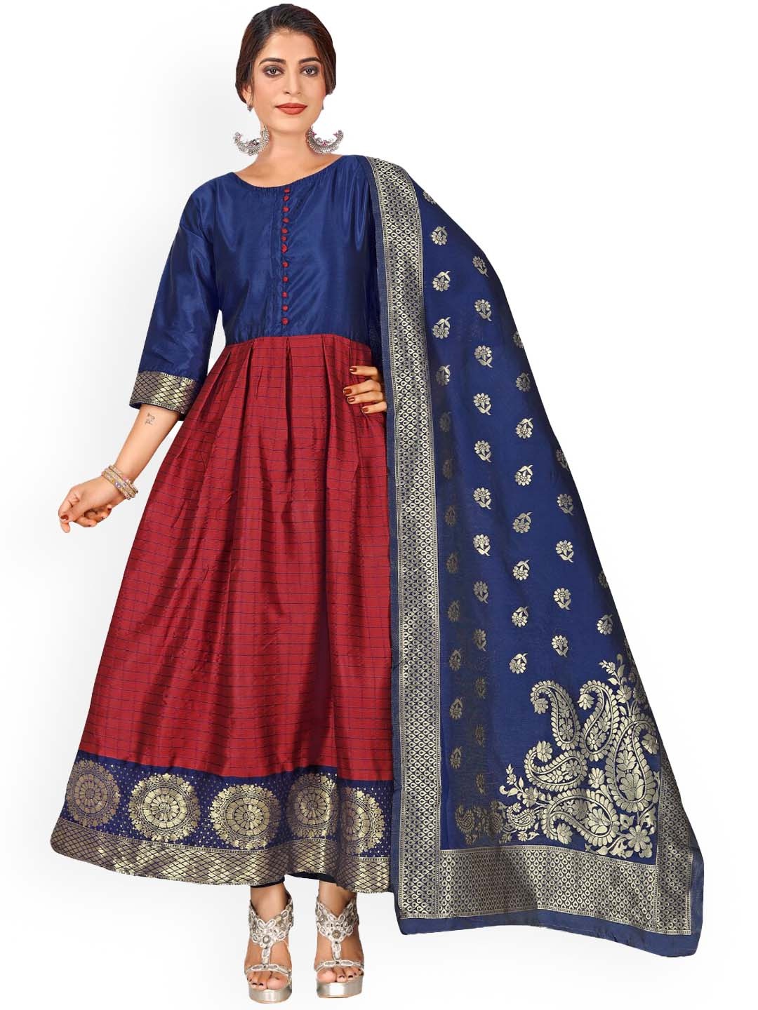 

Angroop Woven Design Banarasi Silk Jacquard Anarkali Kurta, Blue