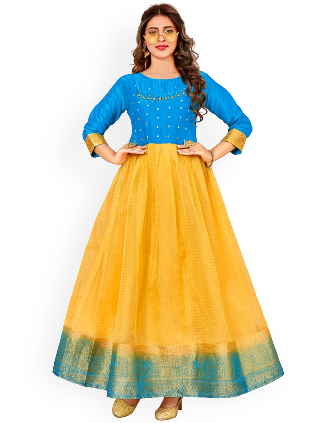 

Angroop Ethnic Motifs Embroidered Anarkali Kurta, Blue