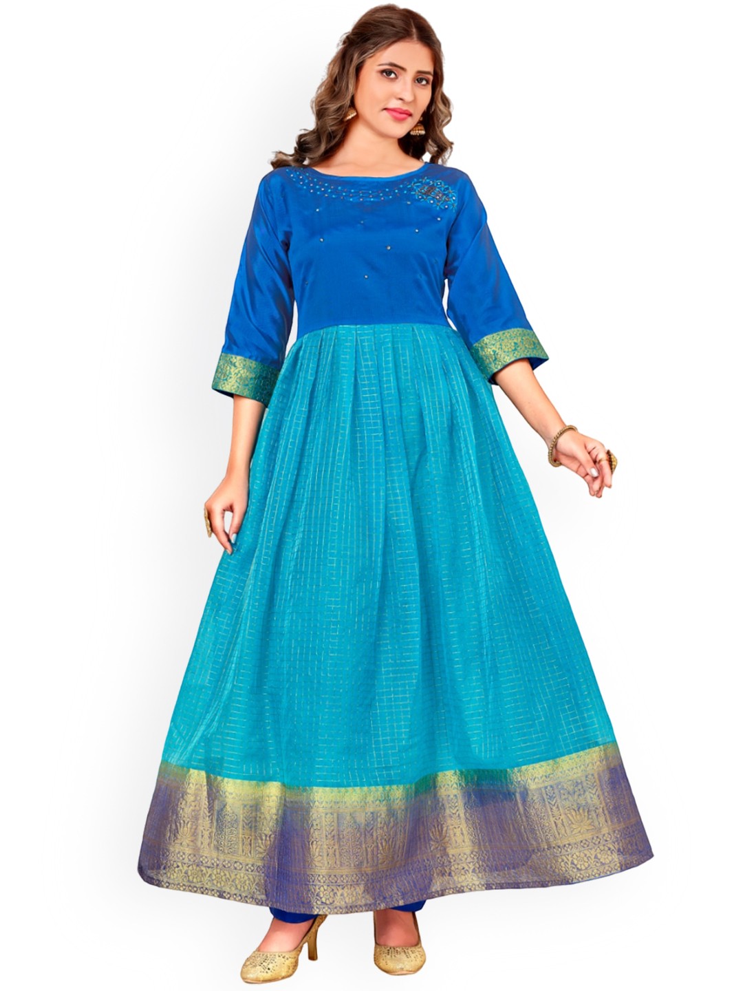 

Angroop Woven Design Thread Work Handloom Kurta, Blue