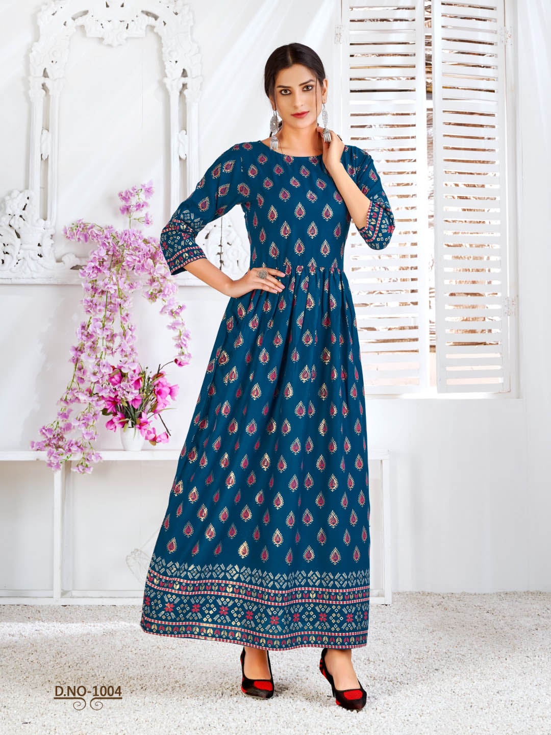 

Angroop Floral Printed Anarkali Kurta, Navy blue