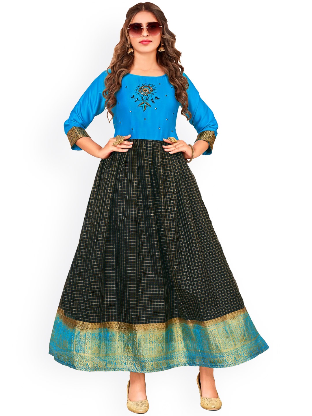 

Angroop Woven Design Handloom Anarkali Kurta, Blue