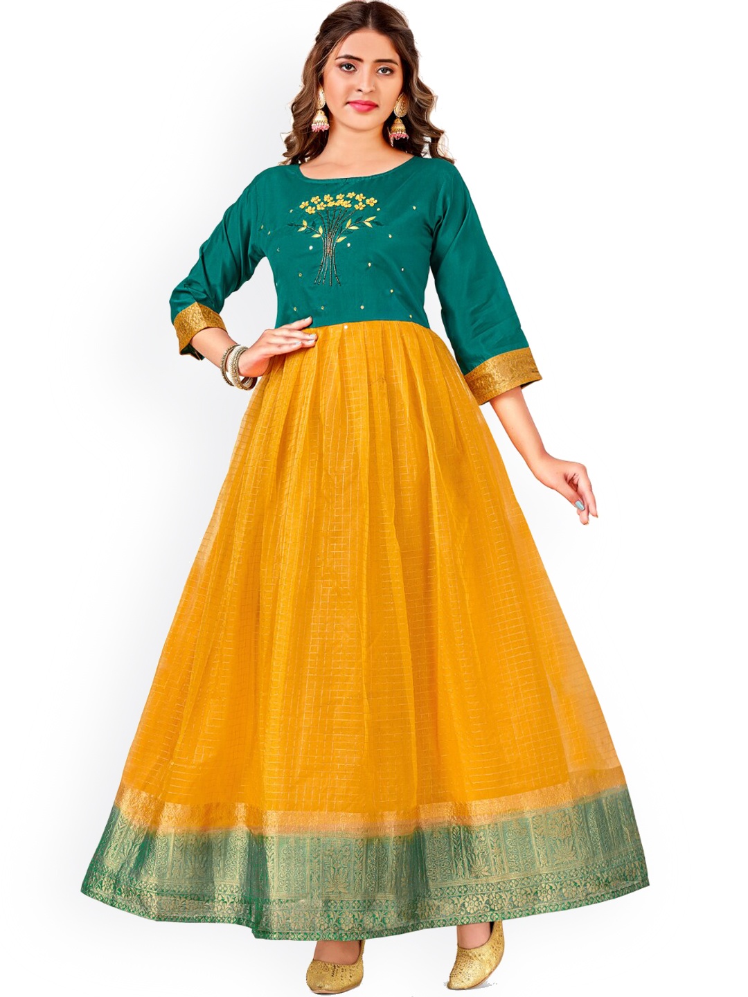 

Angroop Woven Design Handloom Anarkali Kurta, Teal