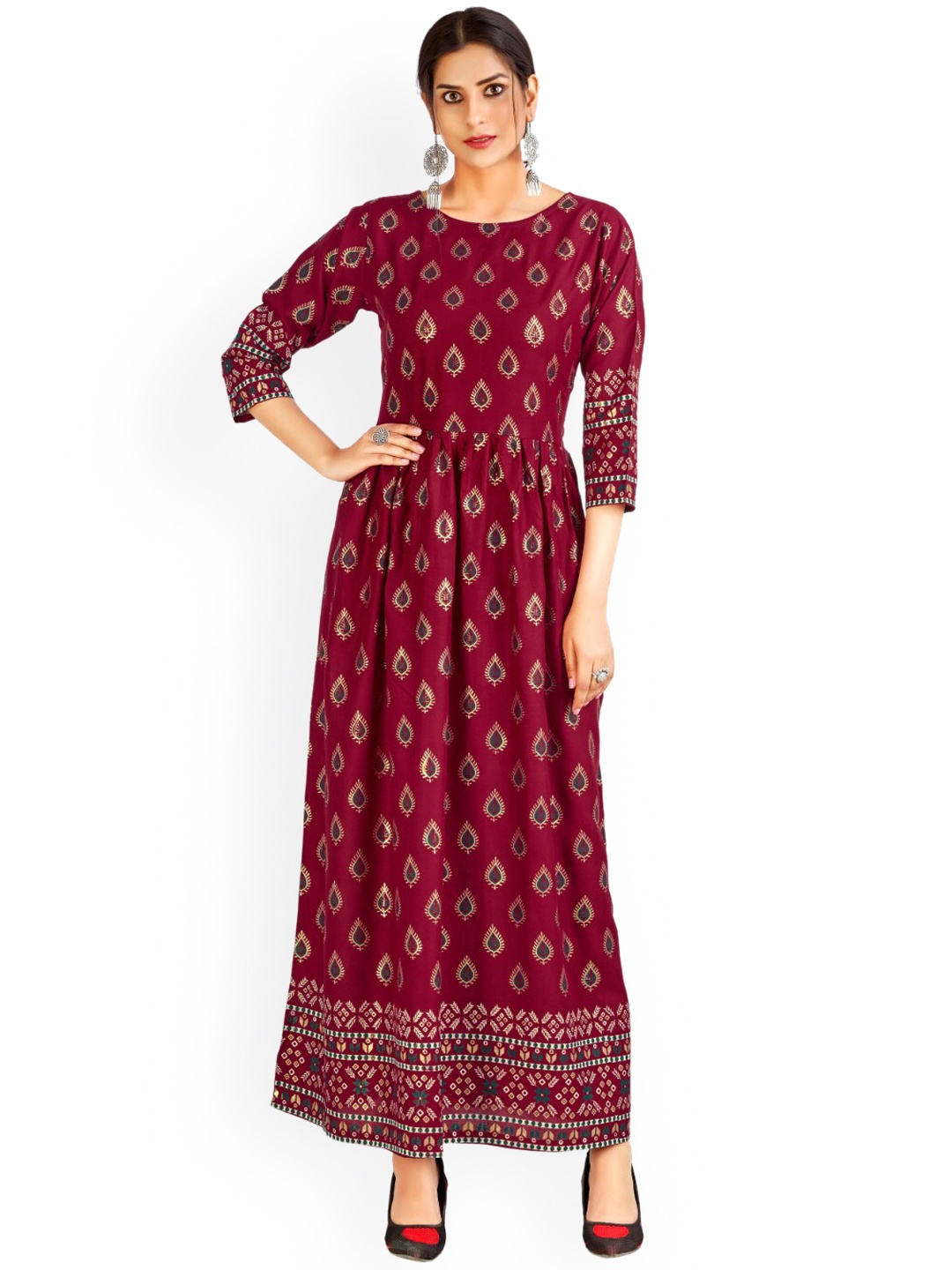 

Angroop Ethnic Motifs Printed Anarkali Kurta, Maroon