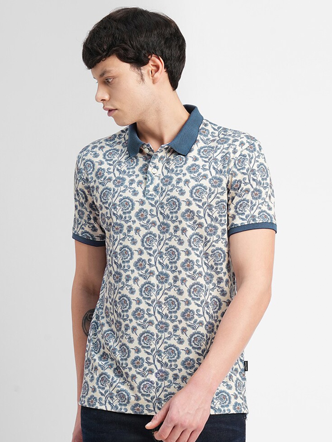

Jack & Jones Printed Polo Collar Slim Fit T-shirt, Beige