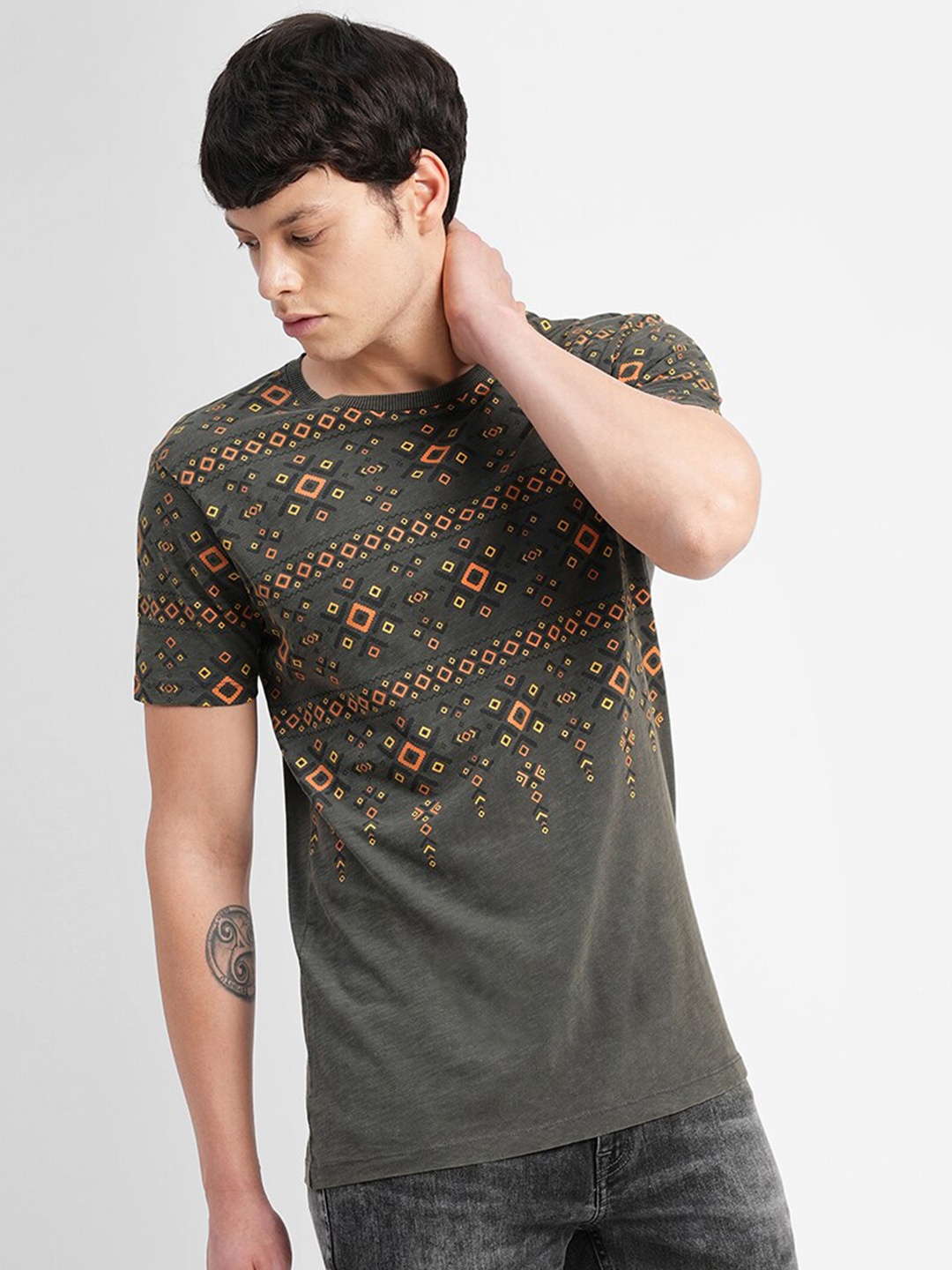 

Jack & Jones Short Sleeves Printed Slim Fit Cotton T-shirt, Grey