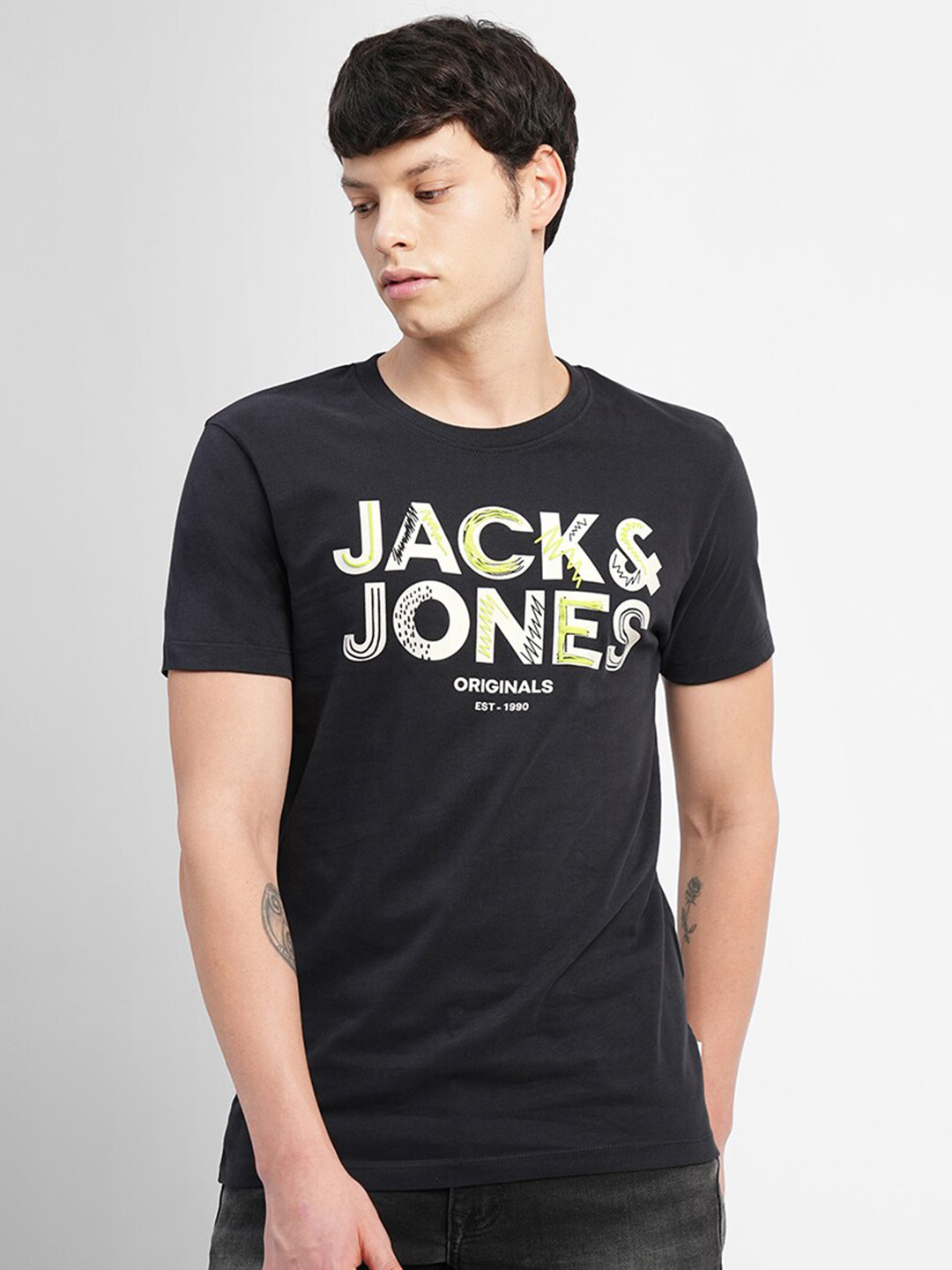 

Jack & Jones Typography Printed Slim Fit Cotton T-shirt, Black