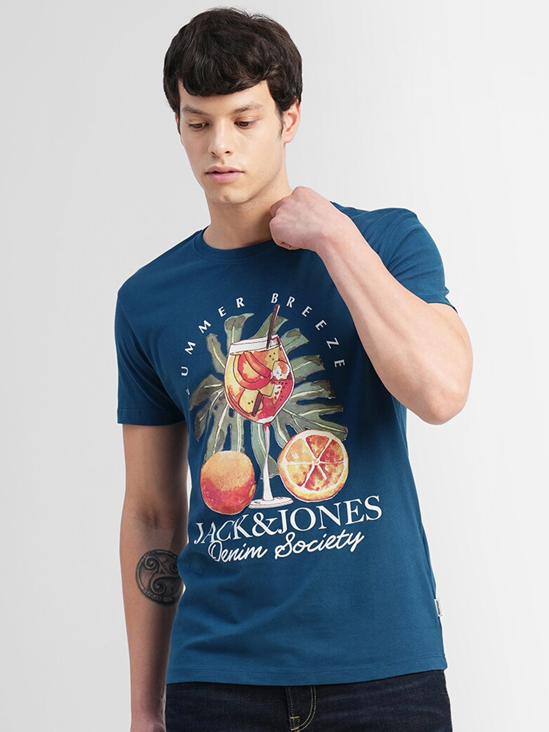 

Jack & Jones Typography Printed Slim Fit Cotton T-shirt, Teal