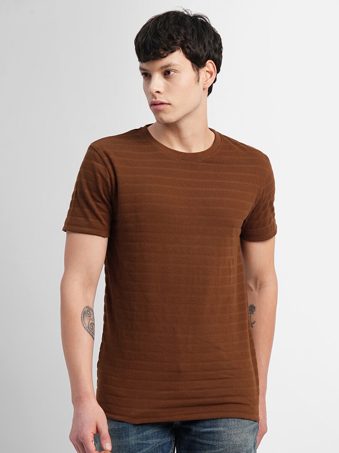 

Jack & Jones Striped Slim Fit Cotton T-shirt, Brown