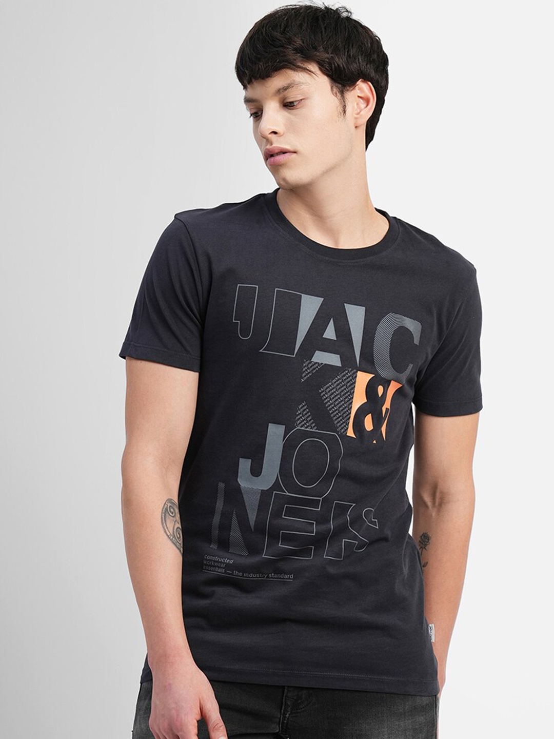 

Jack & Jones Typography Printed Slim Fit Cotton T-shirt, Black