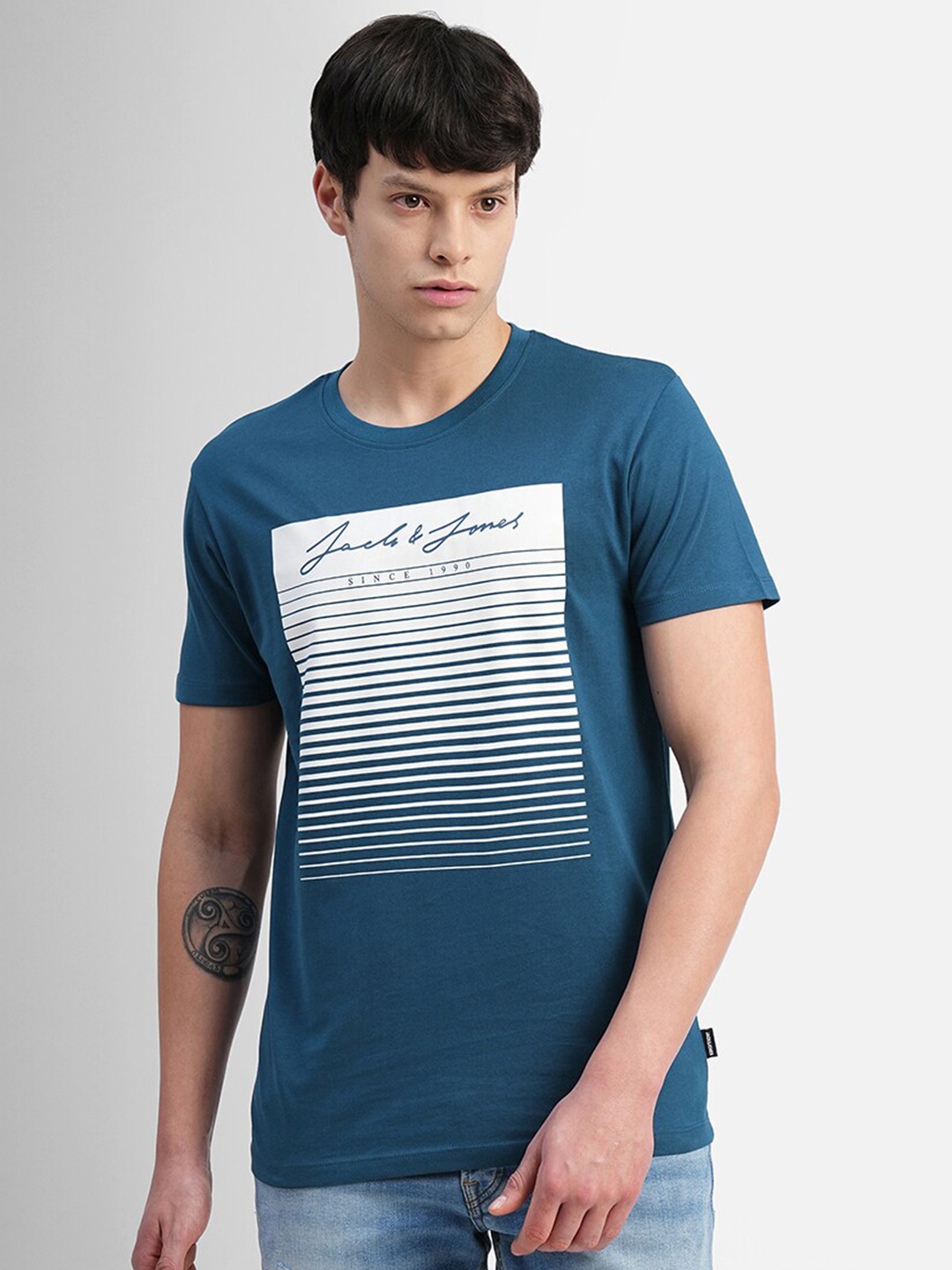 

Jack & Jones Graphic Printed Slim Fit Cotton T-shirt, Blue