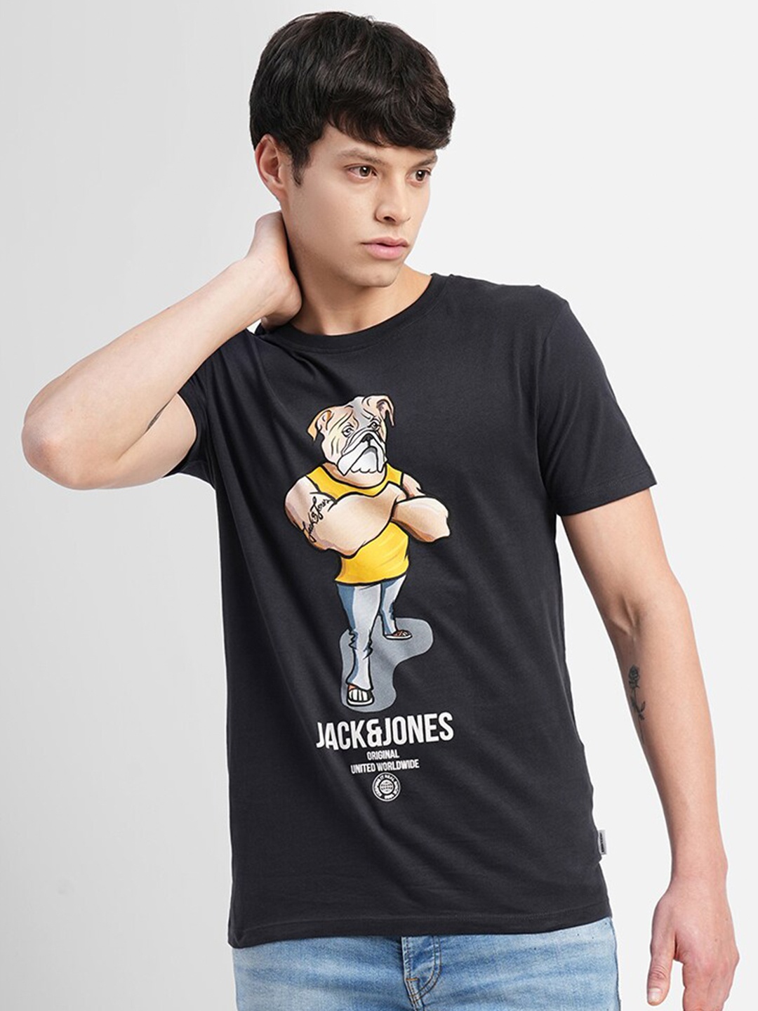 

Jack & Jones Graphic Printed Slim Fit Cotton T-shirt, Black