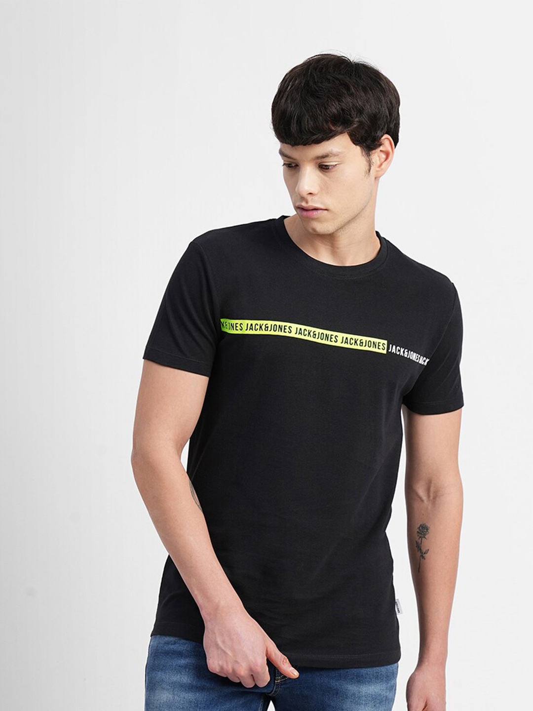 

Jack & Jones Typography Printed Slim Fit Cotton T-shirt, Black