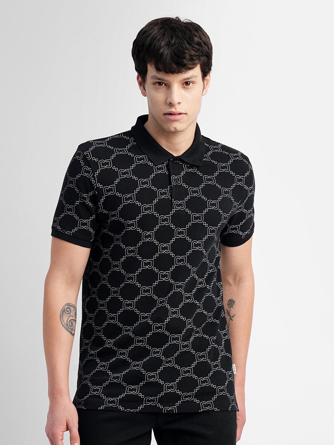 

Jack & Jones Printed Polo Collar Slim Fit T-shirt, Black