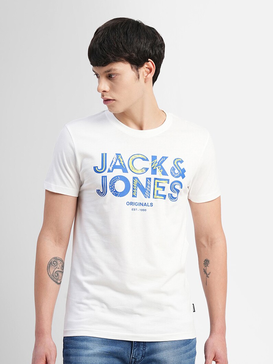 

Jack & Jones Typography Printed Slim Fit Cotton T-shirt, White