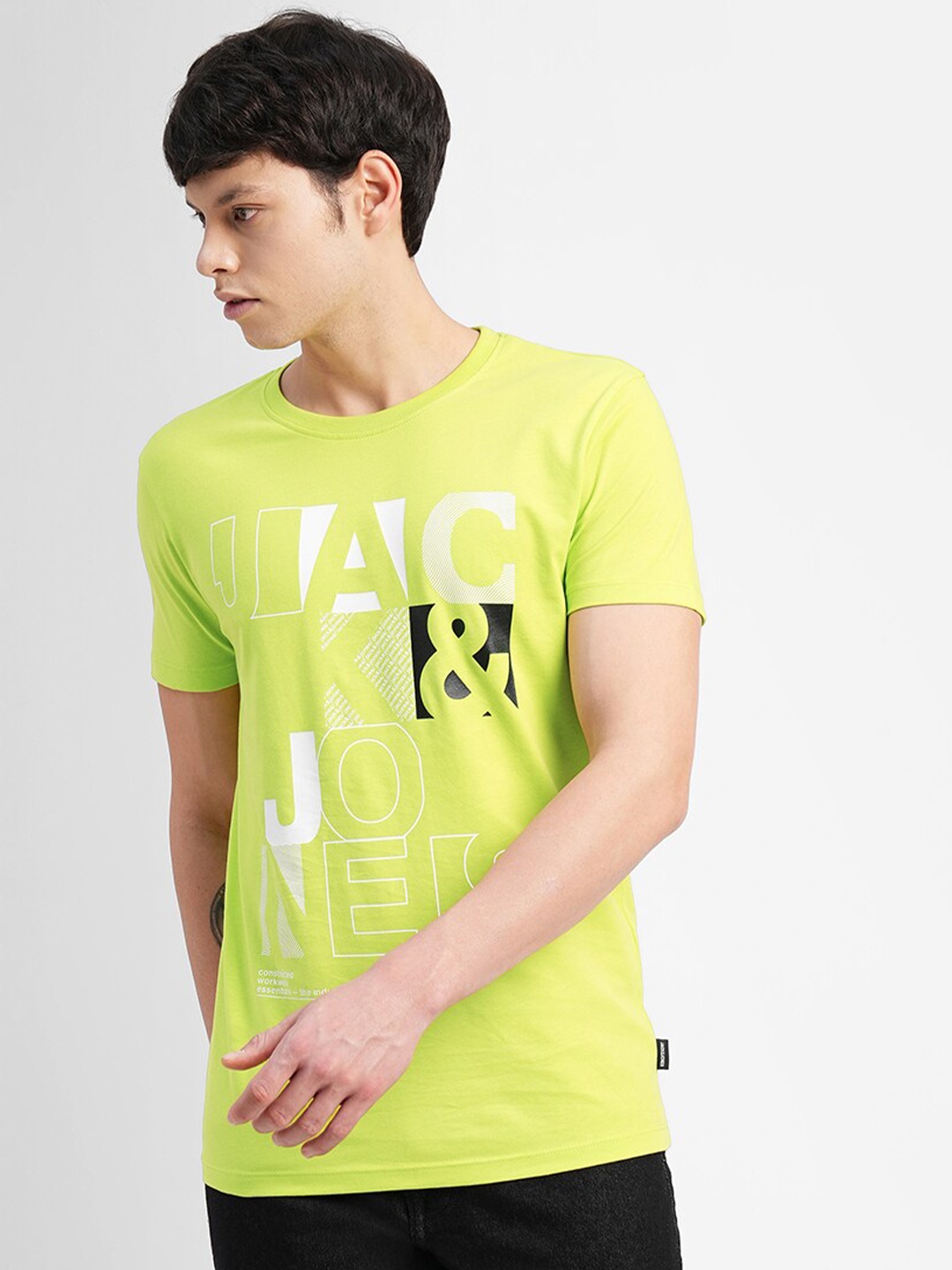

Jack & Jones Typography Printed Slim Fit Cotton T-shirt, Green