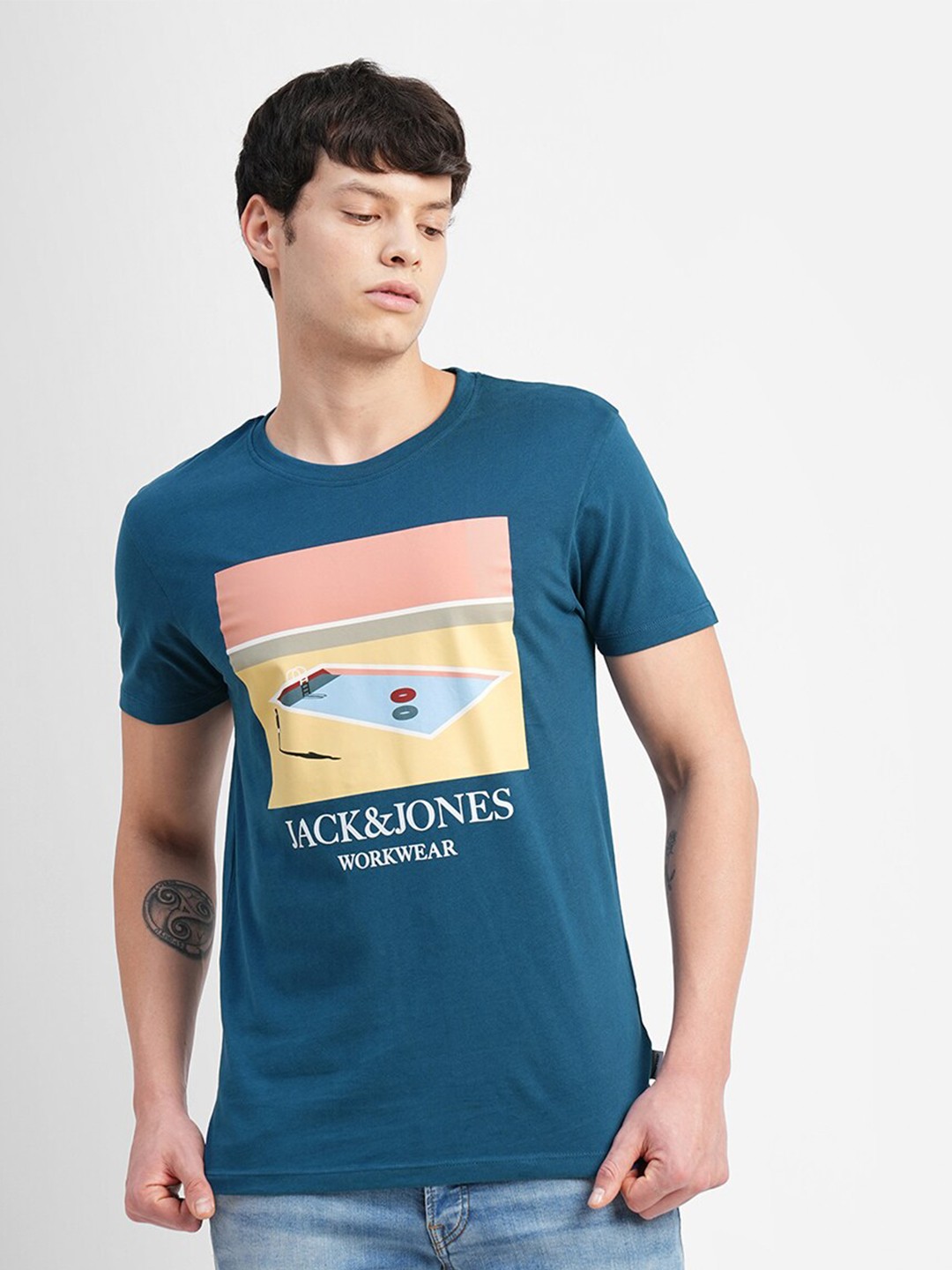 

Jack & Jones Graphic Printed Slim Fit Cotton T-shirt, Blue