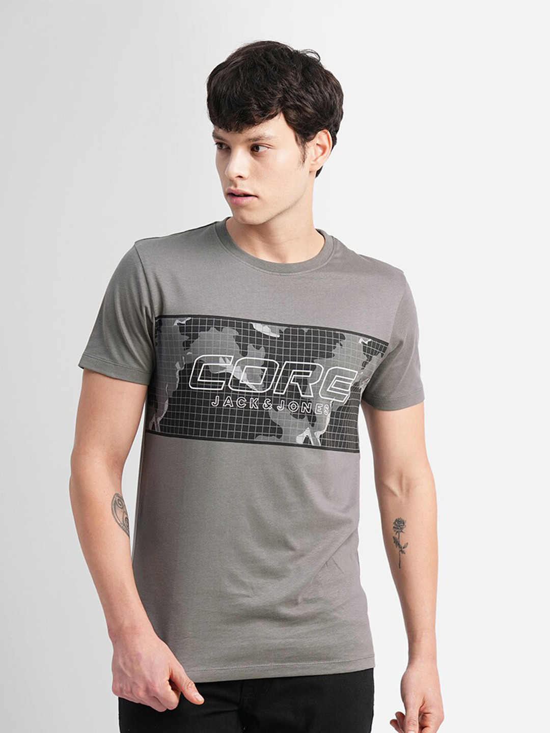 

Jack & Jones Typography Printed Slim Fit Cotton T-shirt, Grey