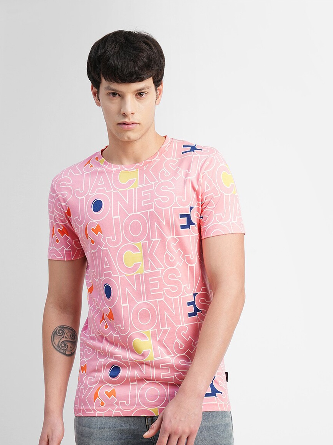 

Jack & Jones Typography Printed Slim Fit Cotton T-shirt, Pink