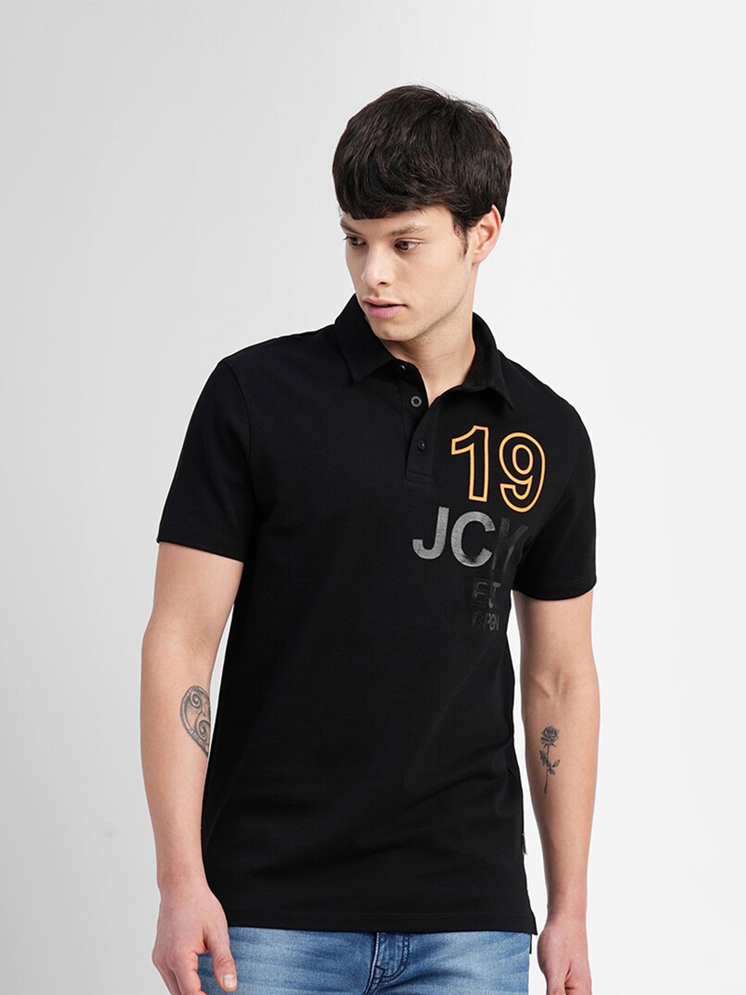 

Jack & Jones Men Varsity Printed Cotton Slim Fit T-shirt, Black