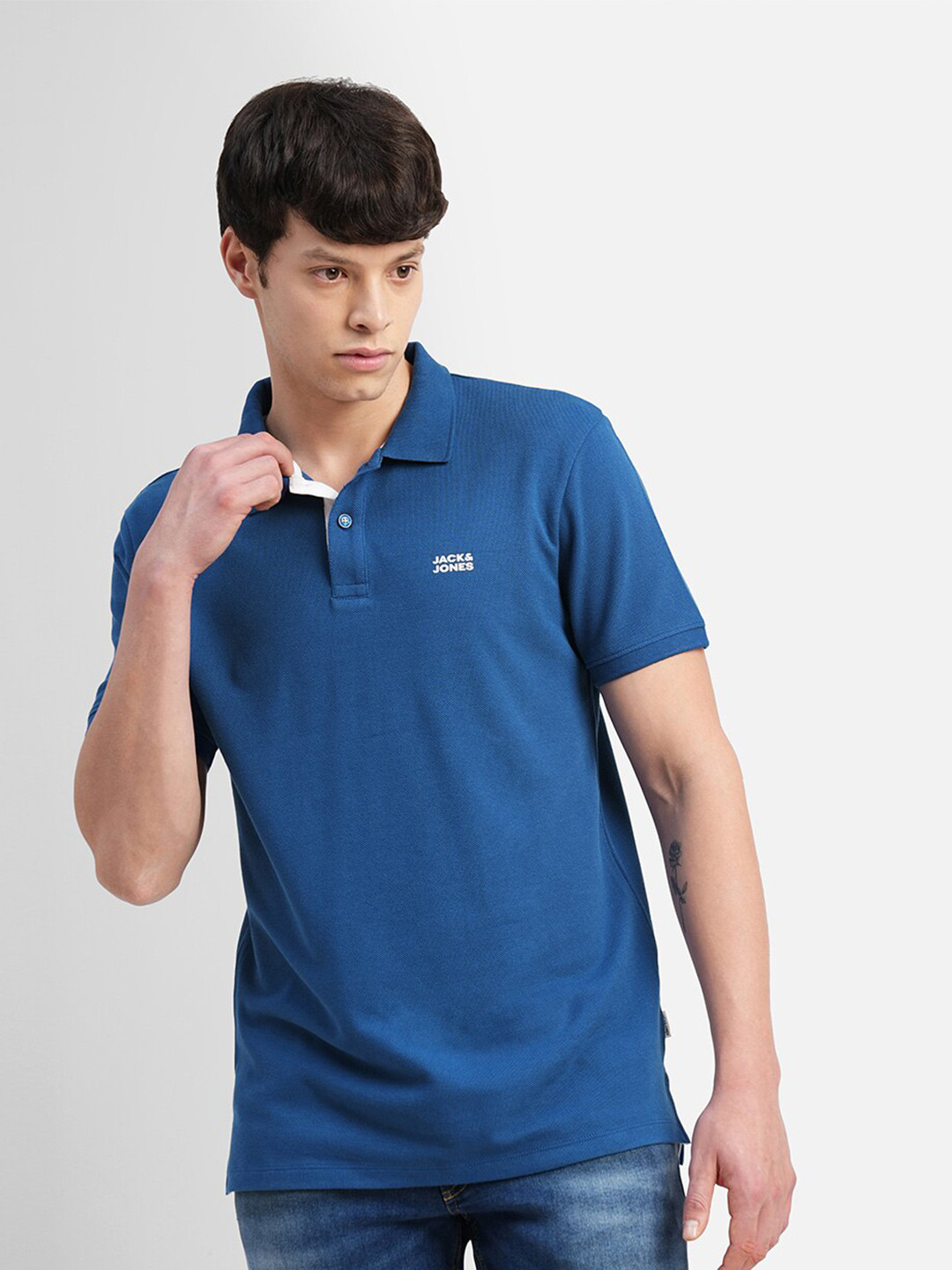 

Jack & Jones Men Polo Collar Cotton Slim Fit T-shirt, Blue