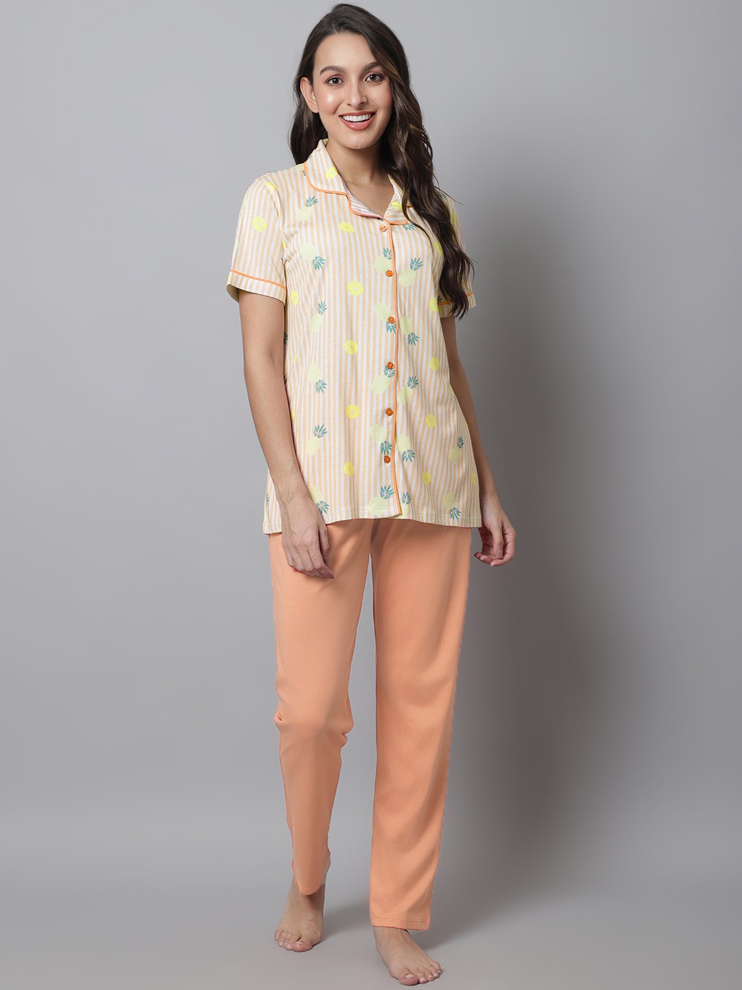 

Kanvin Floral Printed Night Suit, Orange