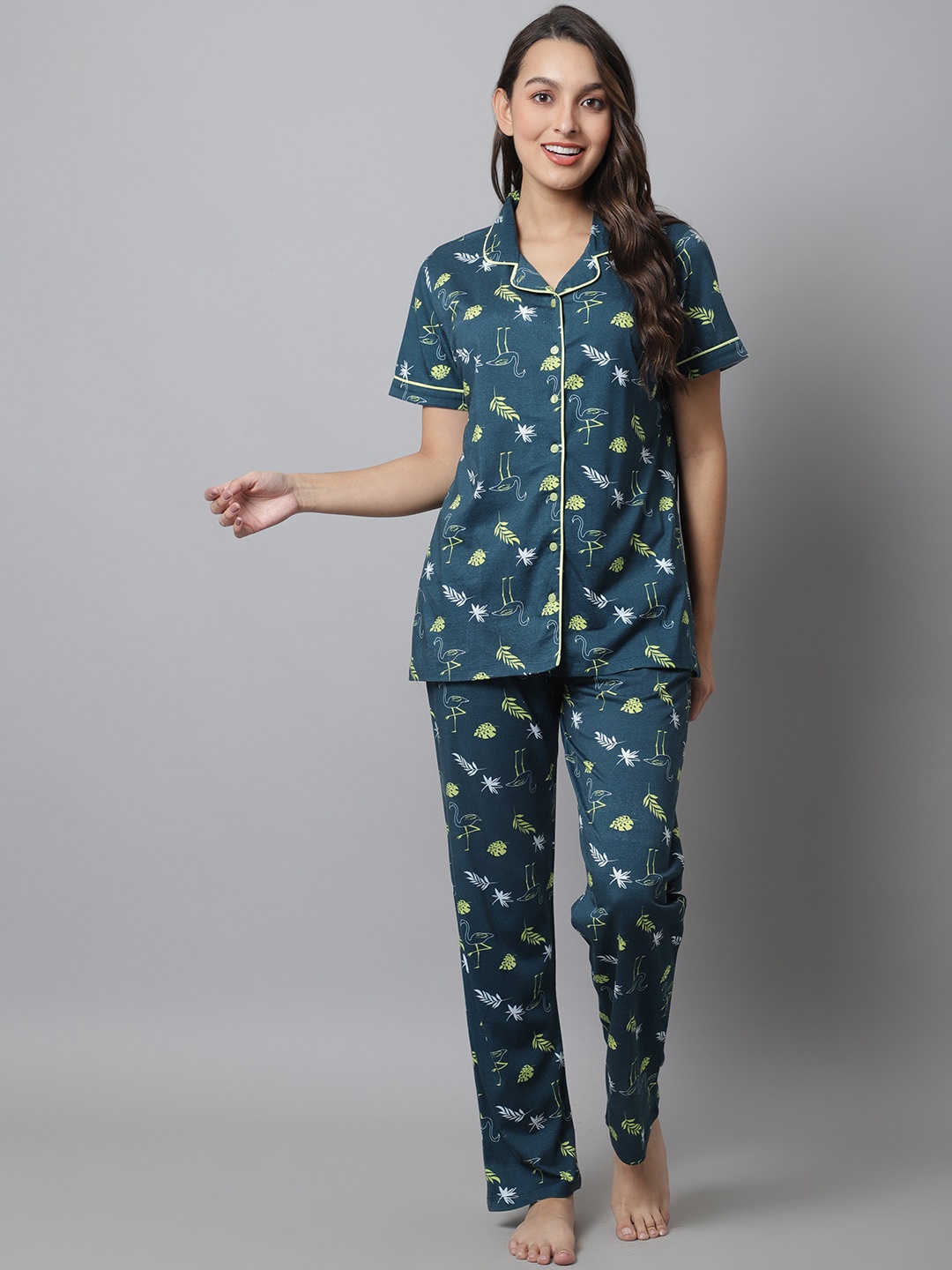 

Kanvin Women Printed Night suit, Teal