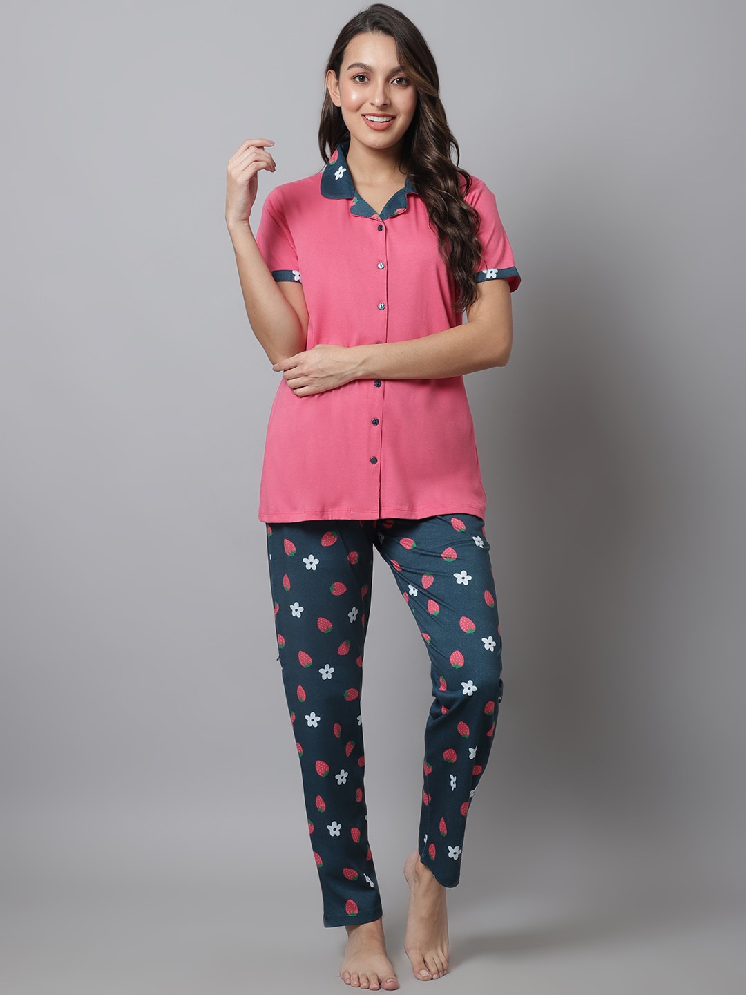 

Kanvin Floral Printed Night Suit, Pink