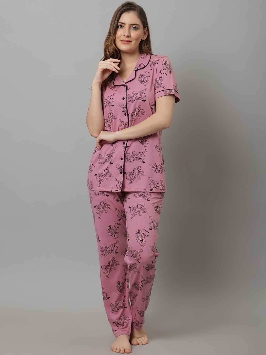 

Kanvin Animal Printed Night Suit, Pink