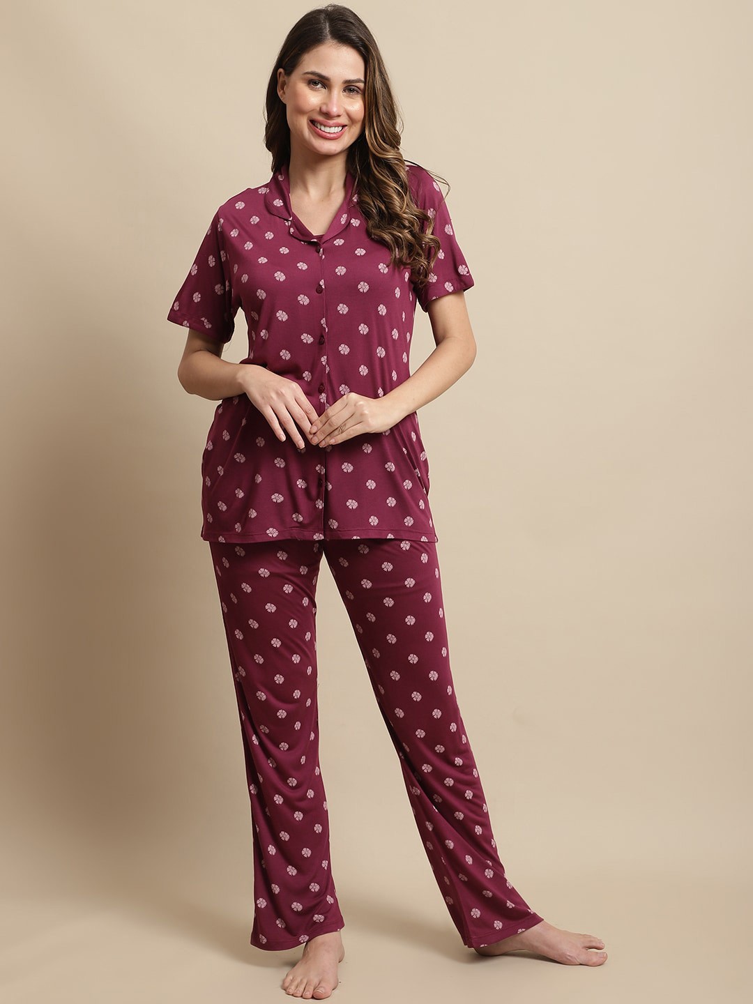 

Kanvin Floral Printed Night Suit, Purple