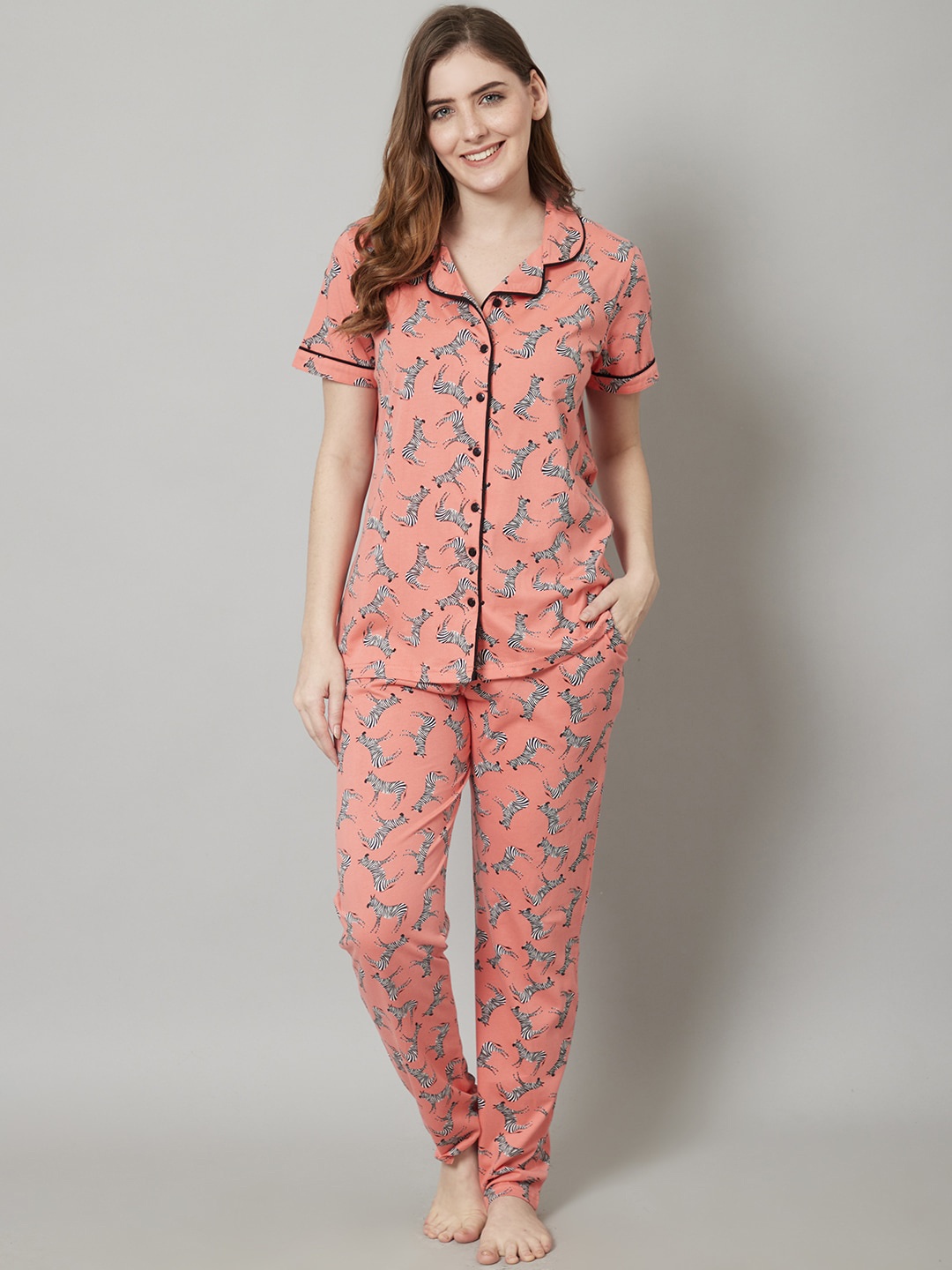 

Kanvin Graphic Printed Night Suit, Orange