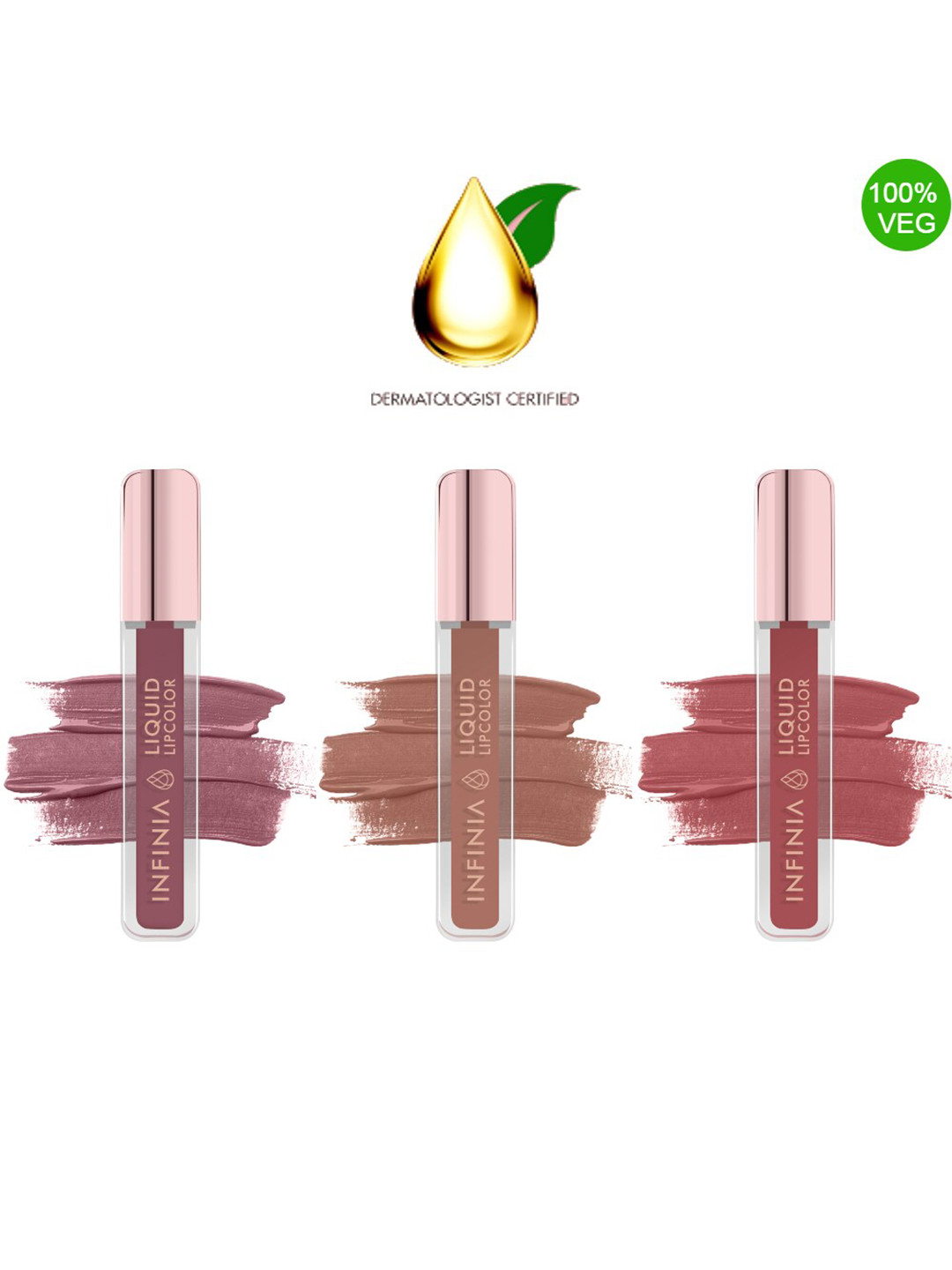 

INFINIA Set Of 3 Vitamin E Matte Liquid Lipcolor - Purple M-05+Brown M-94+Purple M-97