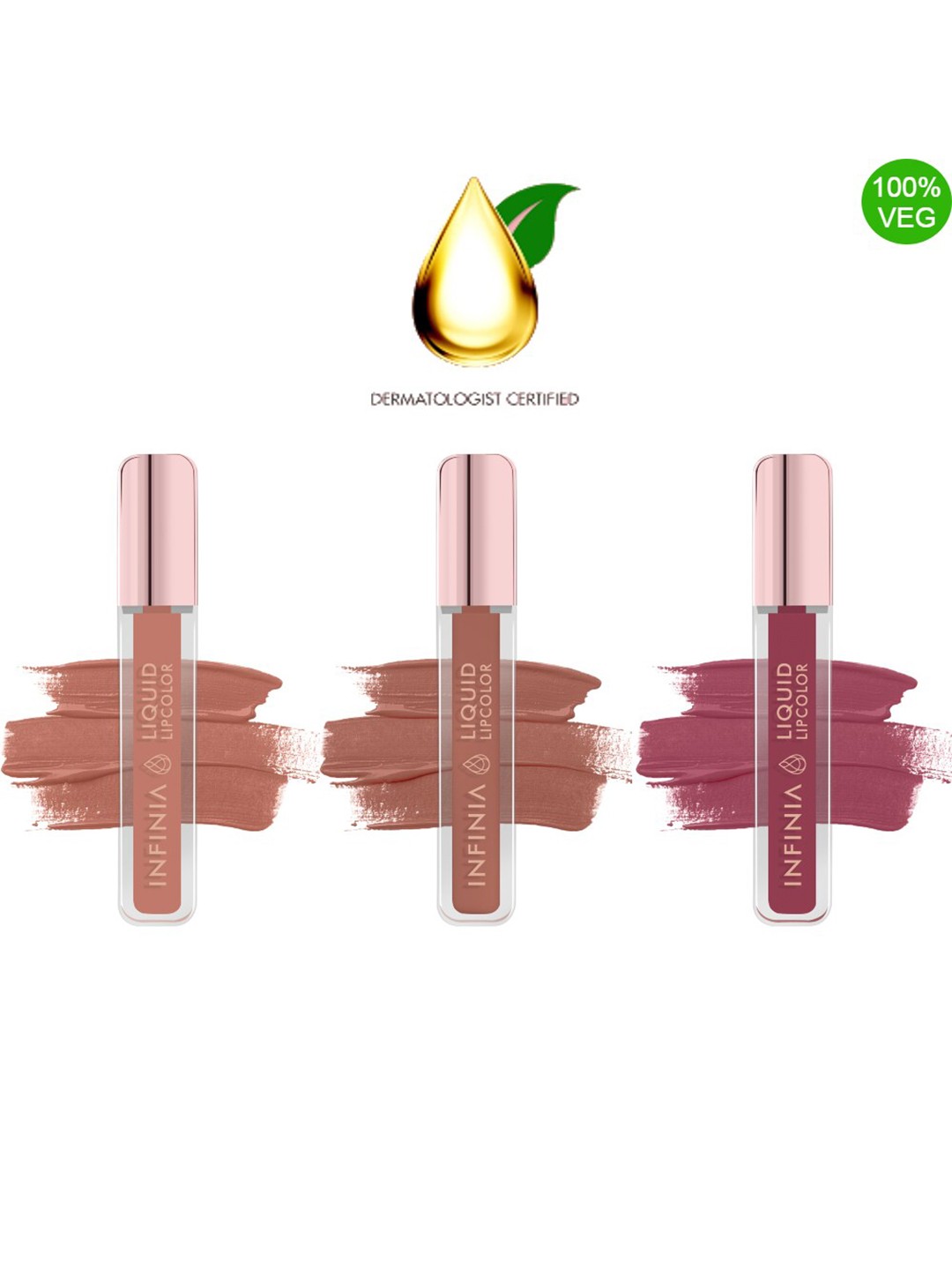 

INFINIA Set Of 3 Vitamin E Matte Liquid Lipsticks - Brown M-70+Purple M-73+Nude M-93, Pink