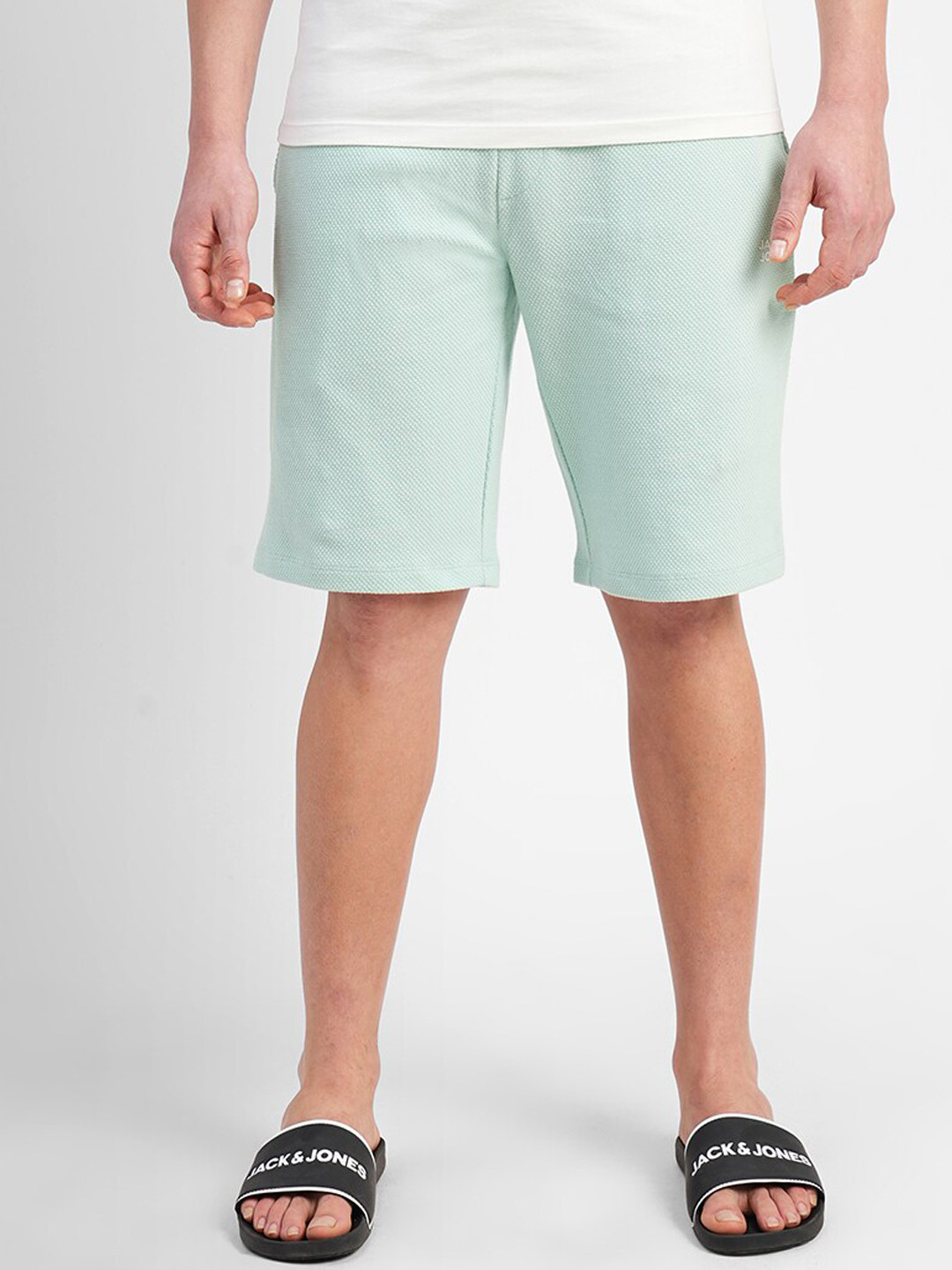 

Jack & Jones Men Textured Mid Rise Cotton Shorts, Green