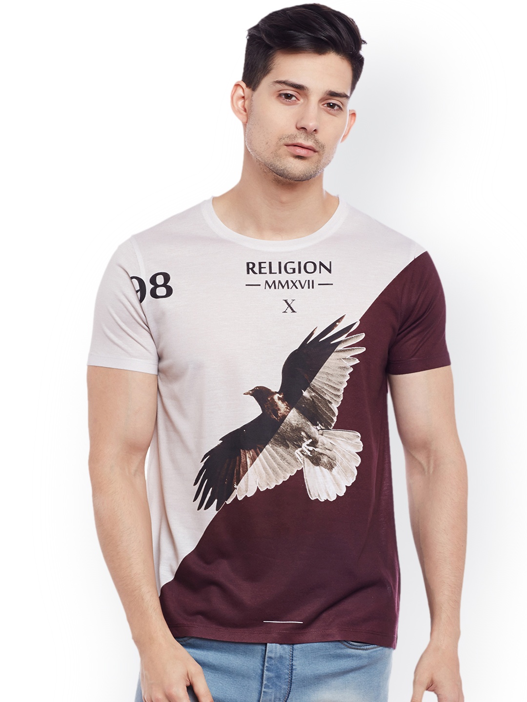 

Wear Your Mind Men Maroon Printed Round Neck T-shirt