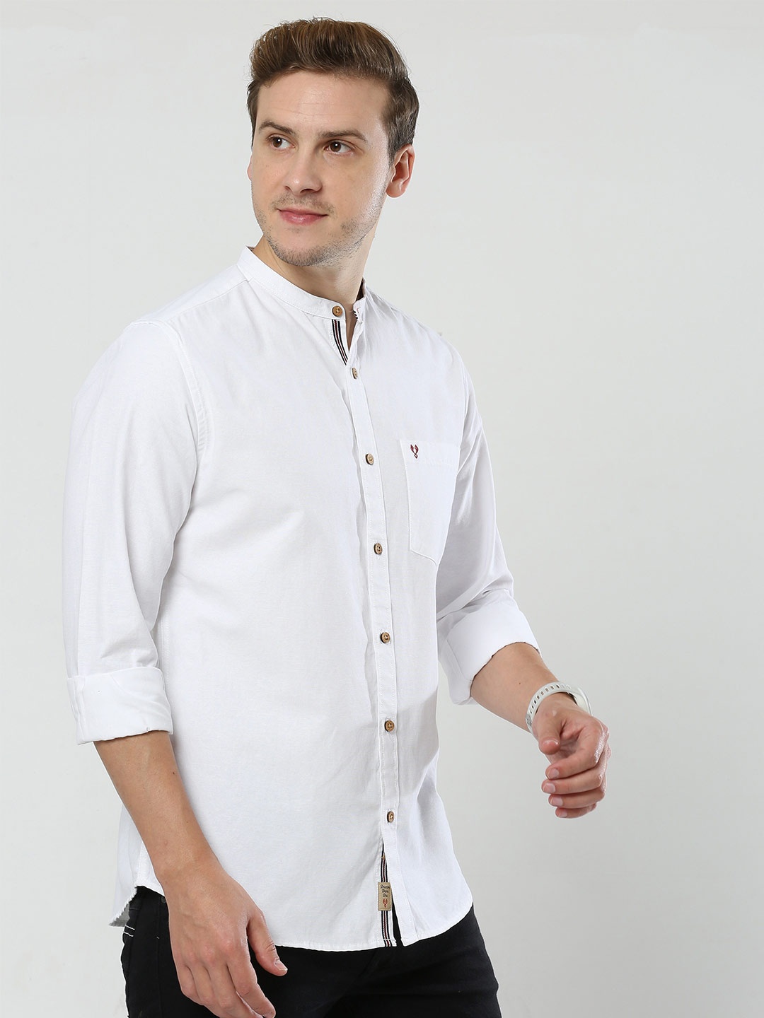 

VUDU Mandarin Collar Comfort Casual Shirt, White