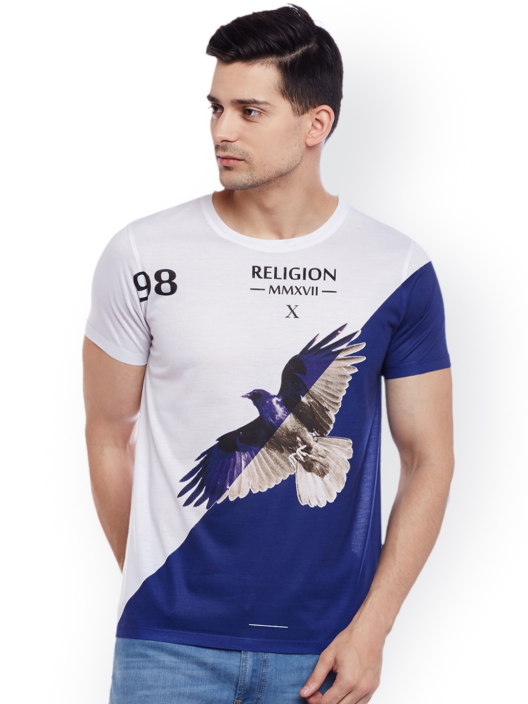 

Wear Your Mind Men Blue Printed Round Neck T-shirt
