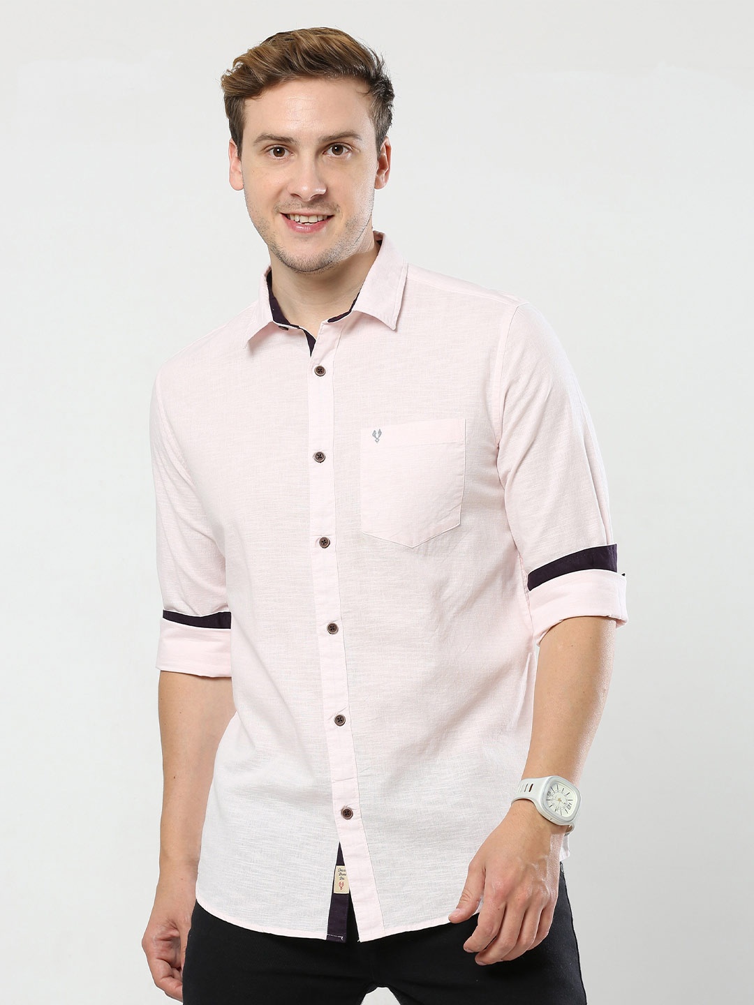 

VUDU Comfort Spread Collar Cotton Casual Shirt, Pink