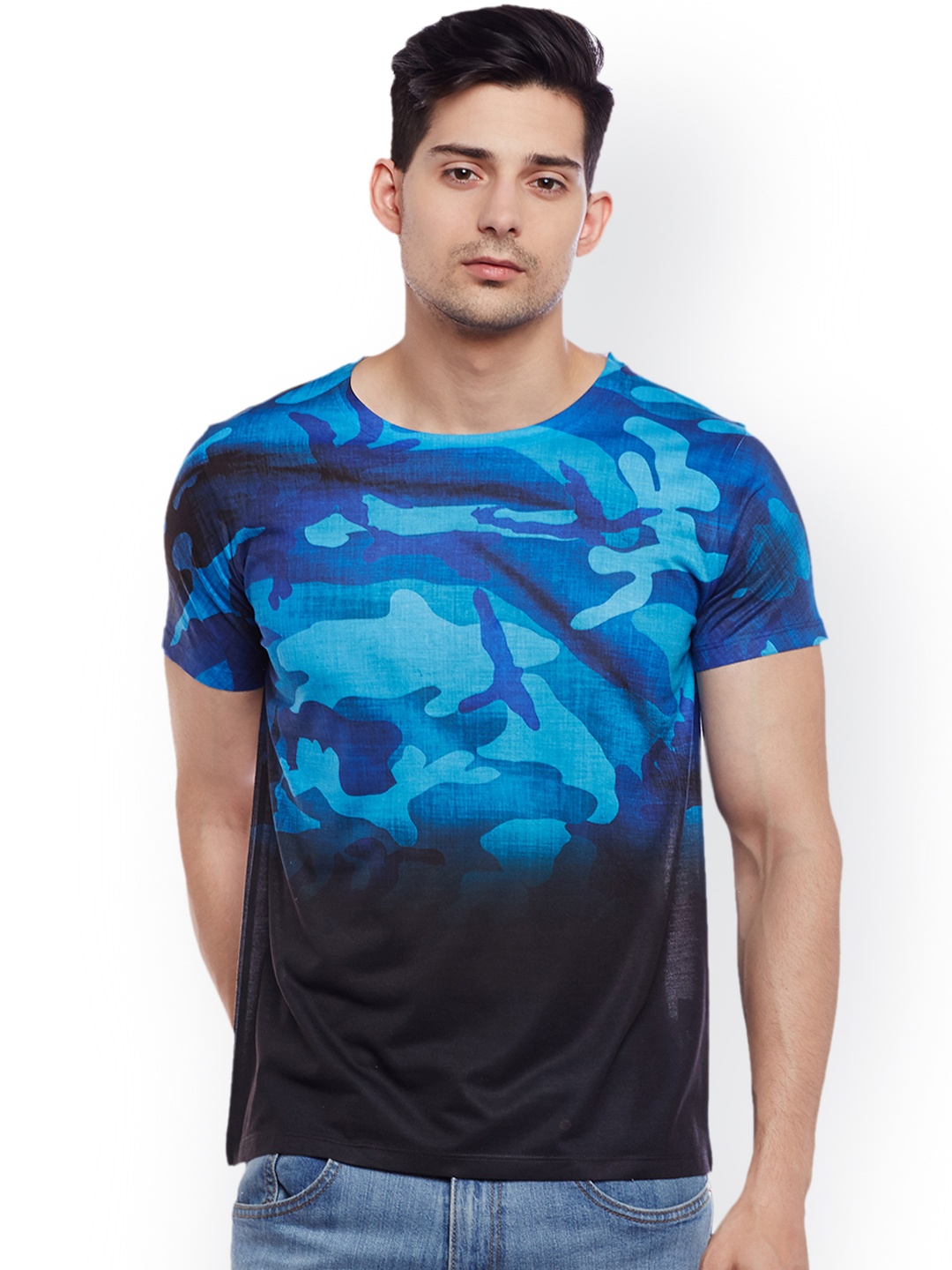 

Wear Your Mind Men Blue Printed Round Neck T-shirt