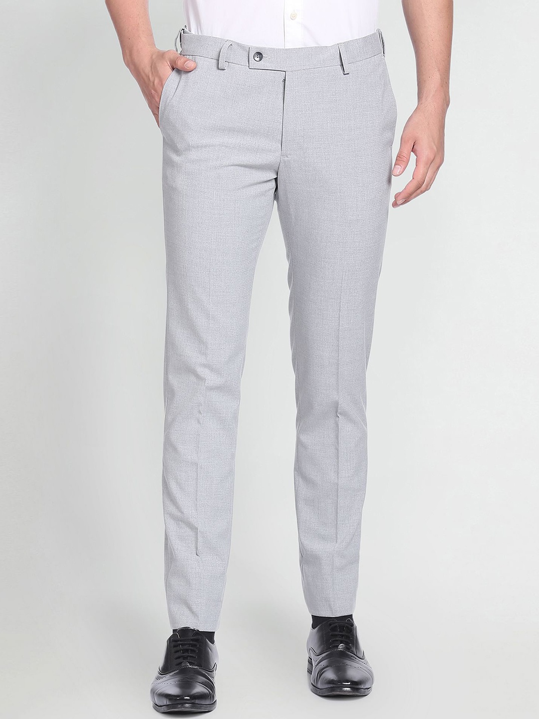 

Arrow Men Self Design Mid Rise Dobby Formal Trousers, Grey